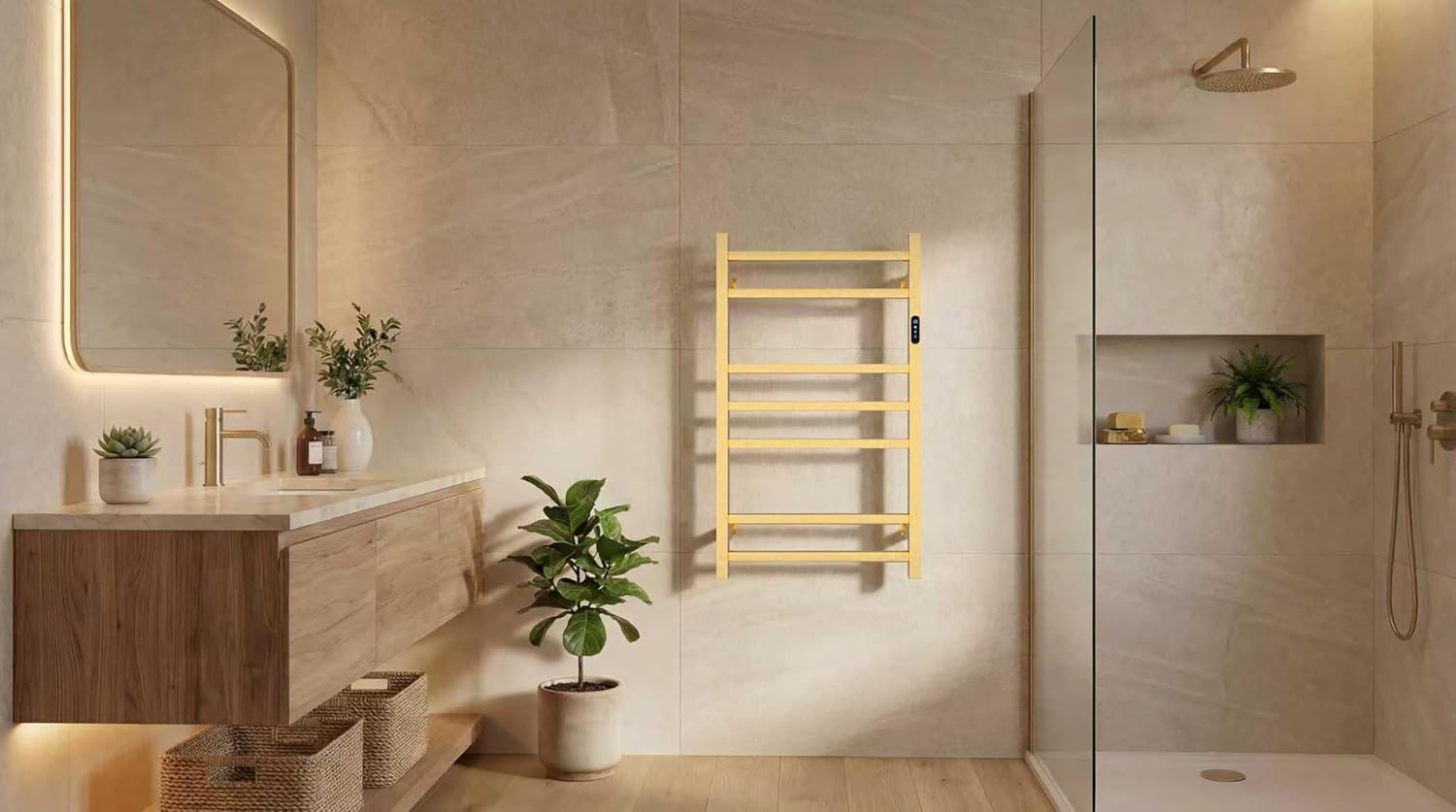 Detalle 2 de WMHYLYH-168 Gold Heated Towel Rack, 5-Bar Stainless Steel with Timer