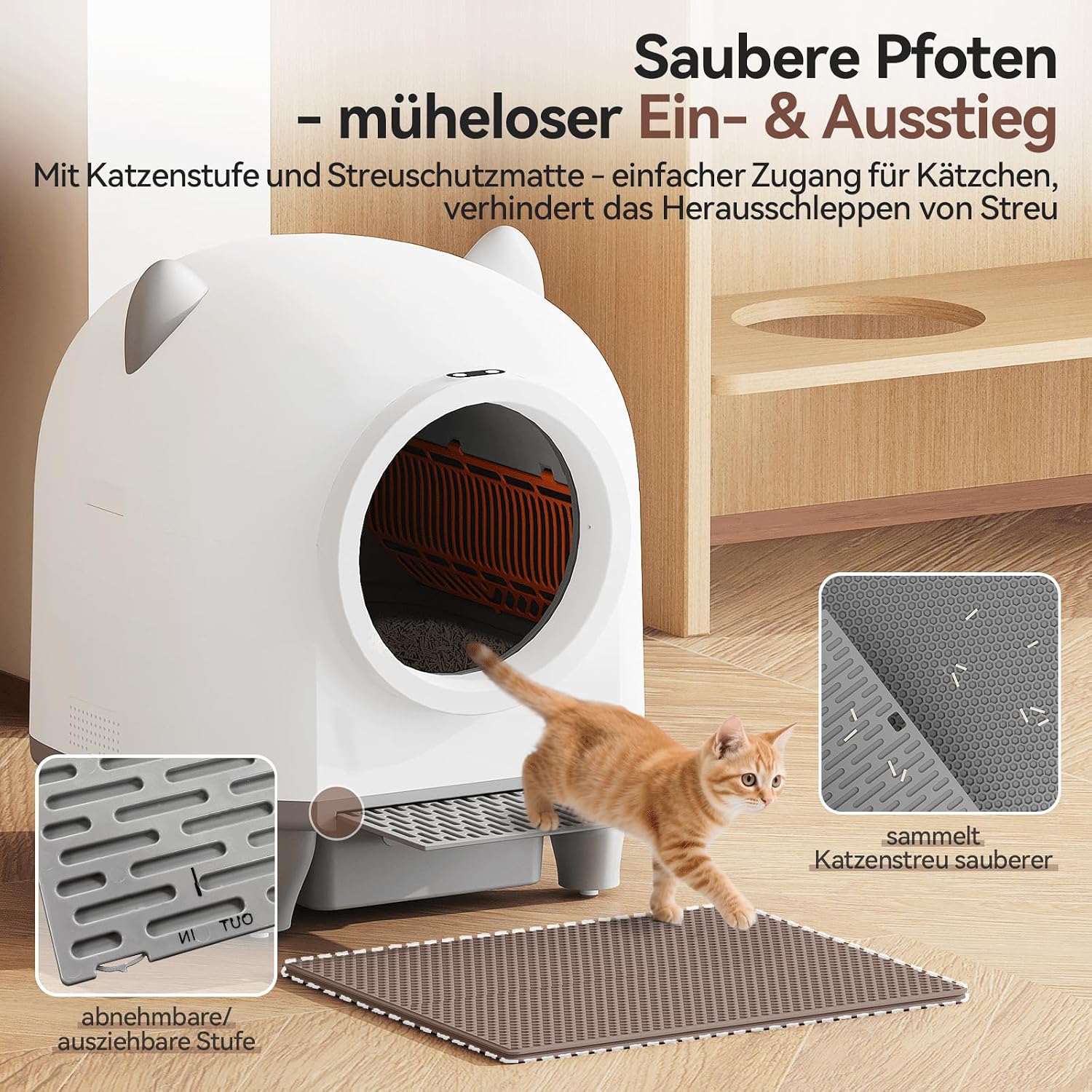 Detalle 2 de Devoko Selbstreinigendes Katzenklo XXL mit Fernsteuerung und Katzenohren – automatische Katzentoilette für mehrere Katzen