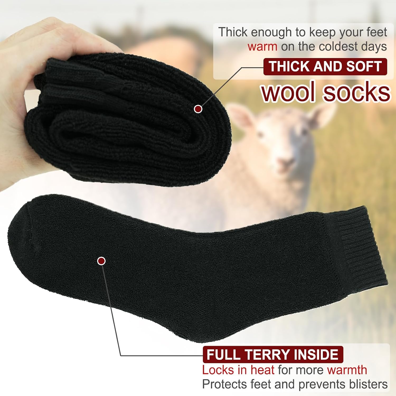 Detalle de VoJoPi 5-Pair Thermal Crew Socks for Men, Wool-Blend Winter Socks