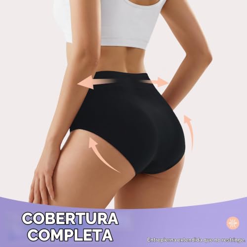 Detalle de IceReco Bragas Altas Mujer Algodón Pack 5 Multicolor XL – Pack postparto cómodo y con control suave