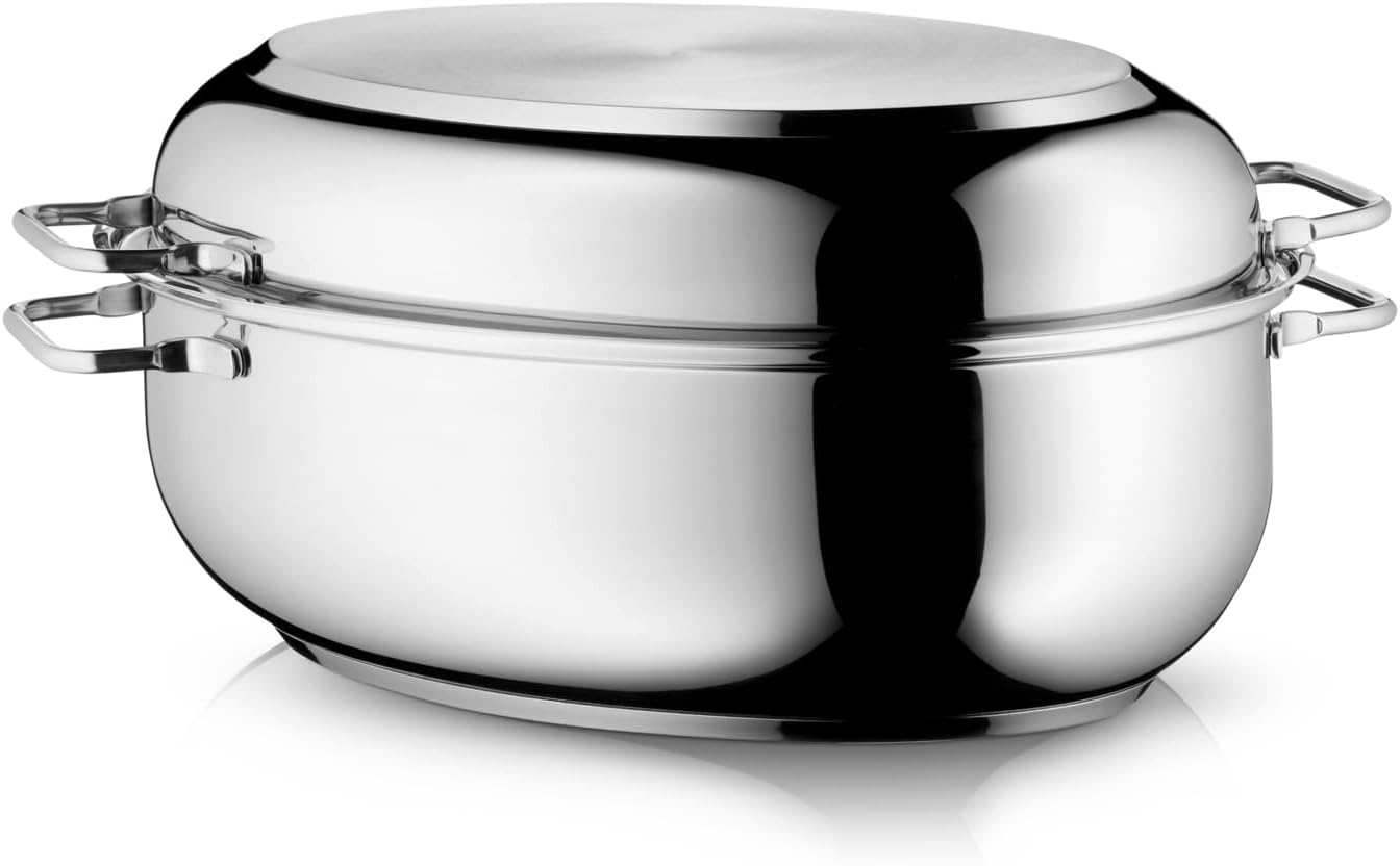 WMF Bräter mit Deckel (Cromargan Edelstahl, 8,5 l) backofengeeignet & induktionsgeeignet, ovaler Schmortopf 41 x 28,5 x 18 cm