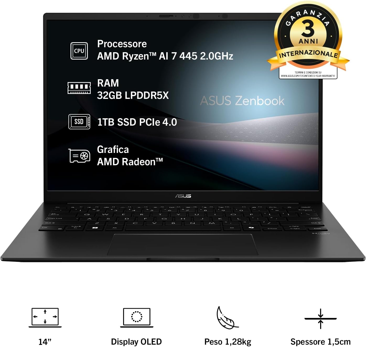 Detalle 2 de ASUS Zenbook 14 UM3406GA: notebook elegante con display OLED 14" e AI-ottimizzato