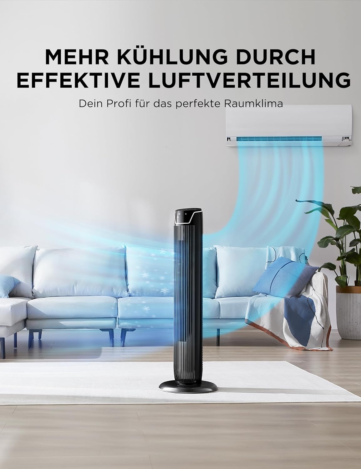 Thumbnail 2 de Midea FZ10-17JR Turmventilator Leise mit Fernbedienung – 92 cm, 3 Modi, 3 Geschwindigkeiten, Timer 7 Stunden, Schwarz