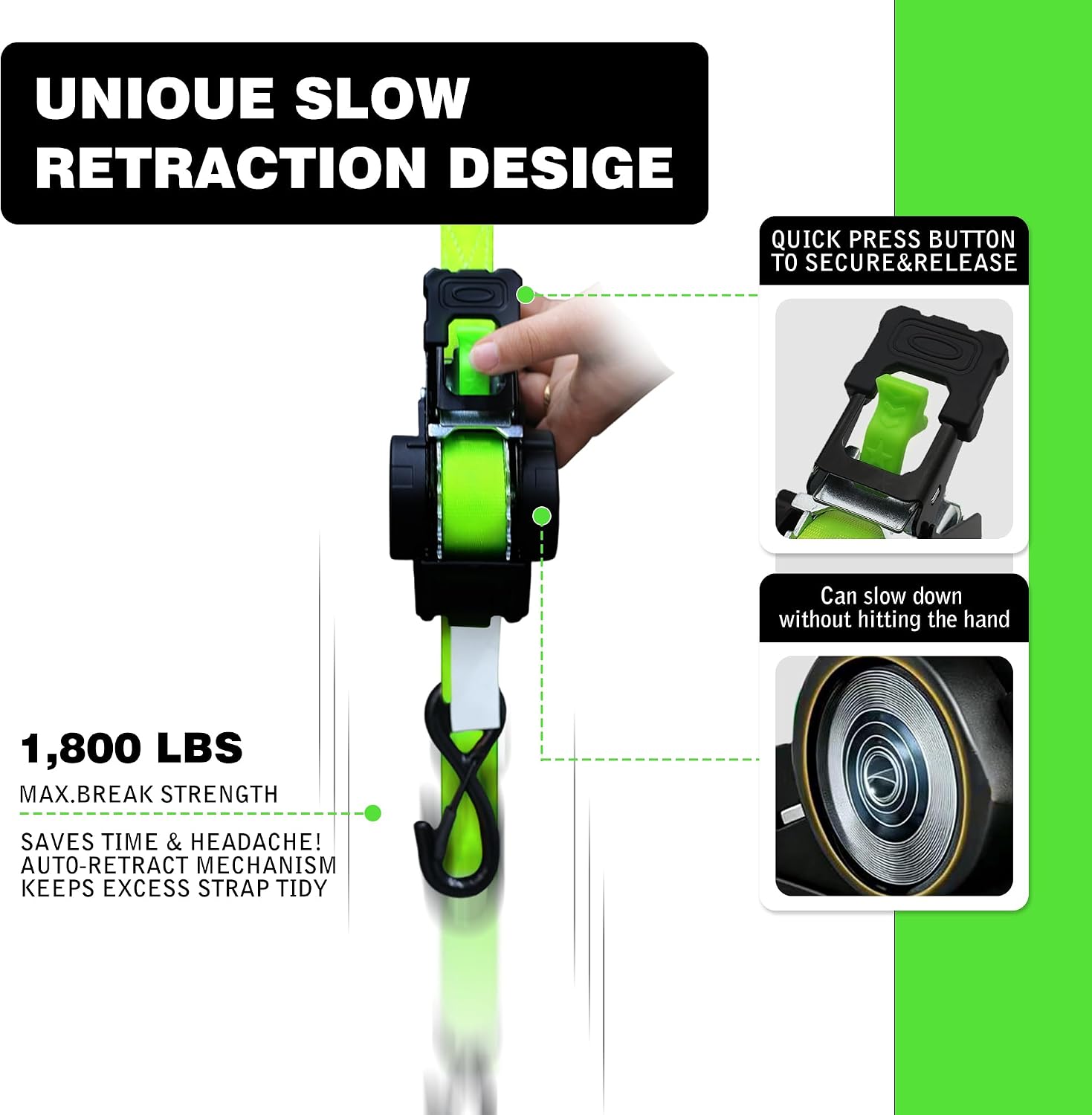 Thumbnail 1 de Retractable Ratchet Straps 1,800 lb Break Strength