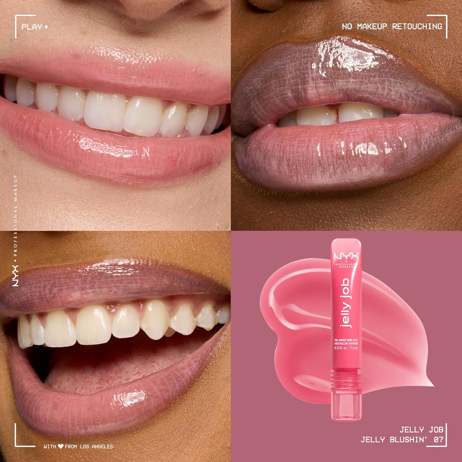 Thumbnail 1 de NYX Professional Makeup Jelly Job – Lucidalabbra ultra brillante con applicatore a spatola e formula vegana, 8 ml (Jelly Blushin)
