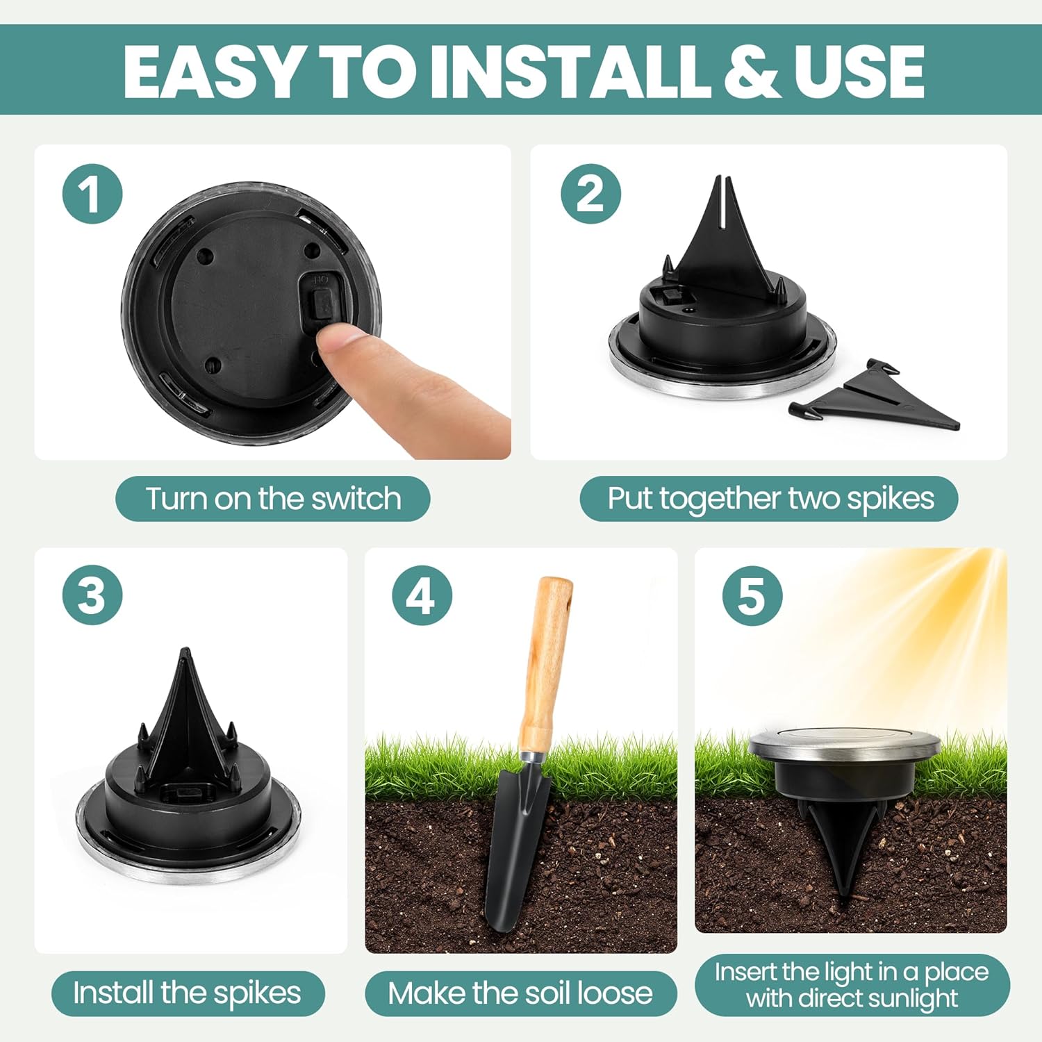 Thumbnail 5 de Solpex 10-Pack Outdoor Solar Ground Lights: Mini IP65 Garden Path Lighting