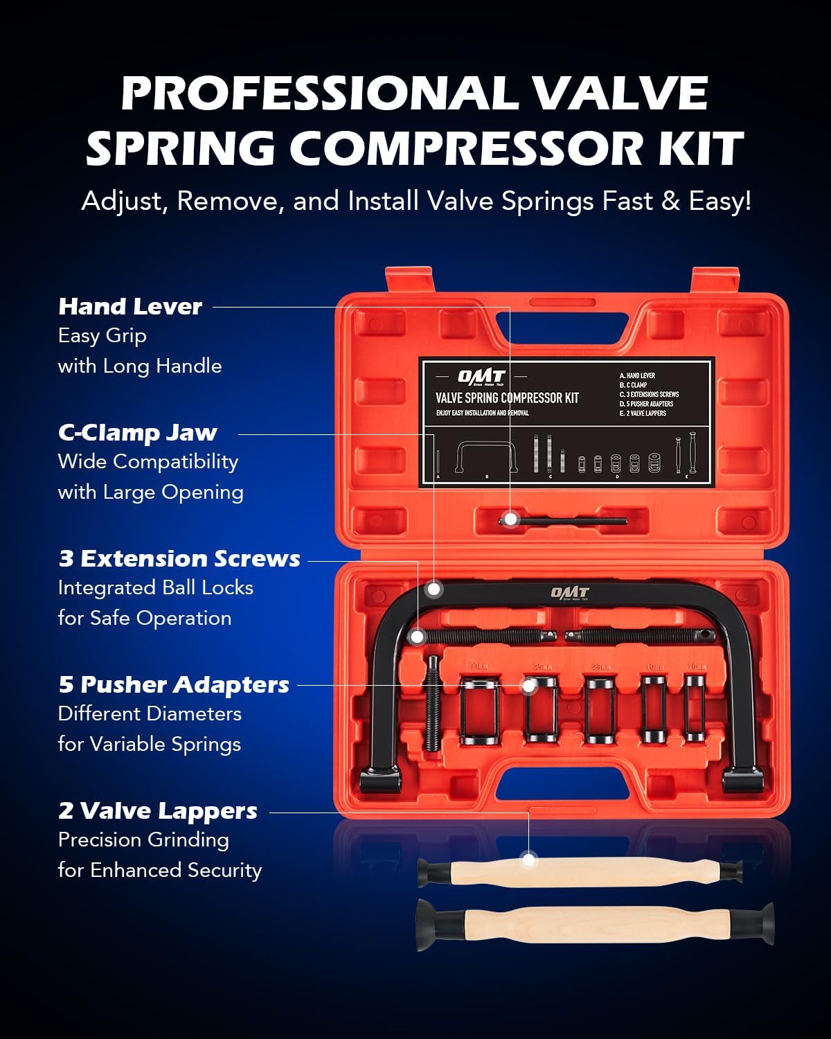 Thumbnail 1 de Orion Motor Tech Valve Spring Compressor Set: 10-Piece Removal Tool Kit with C Clamp and 5 Collet Pusher Adapters