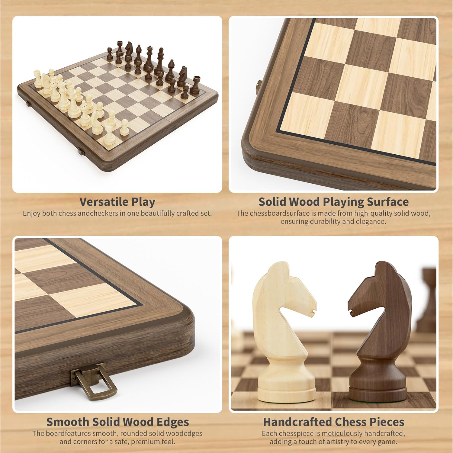 Thumbnail 4 de 15in Wooden Folding Chess Set Vintage