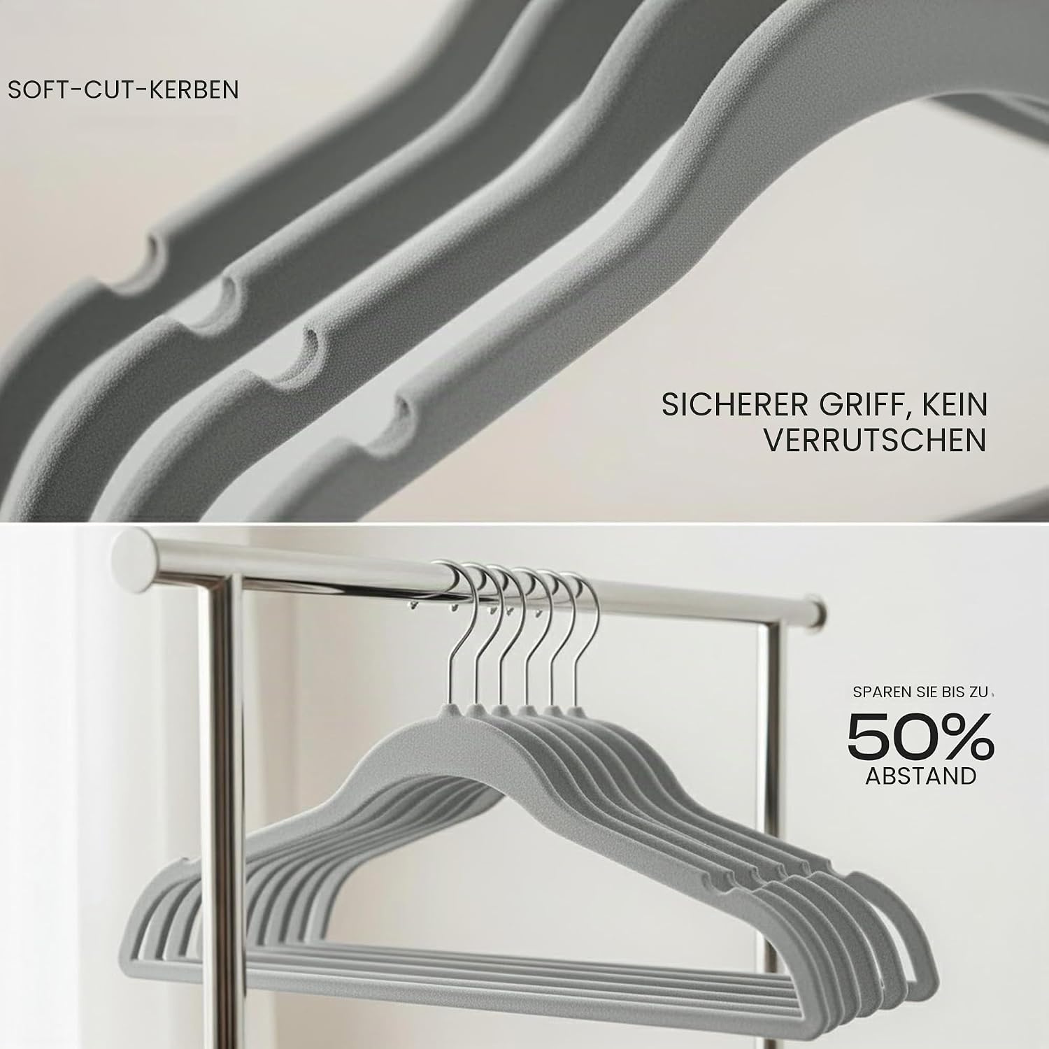 Thumbnail 2 de Utopia Home Antirutsch-Kleiderbügel aus Samt, grau – 50er-Pack