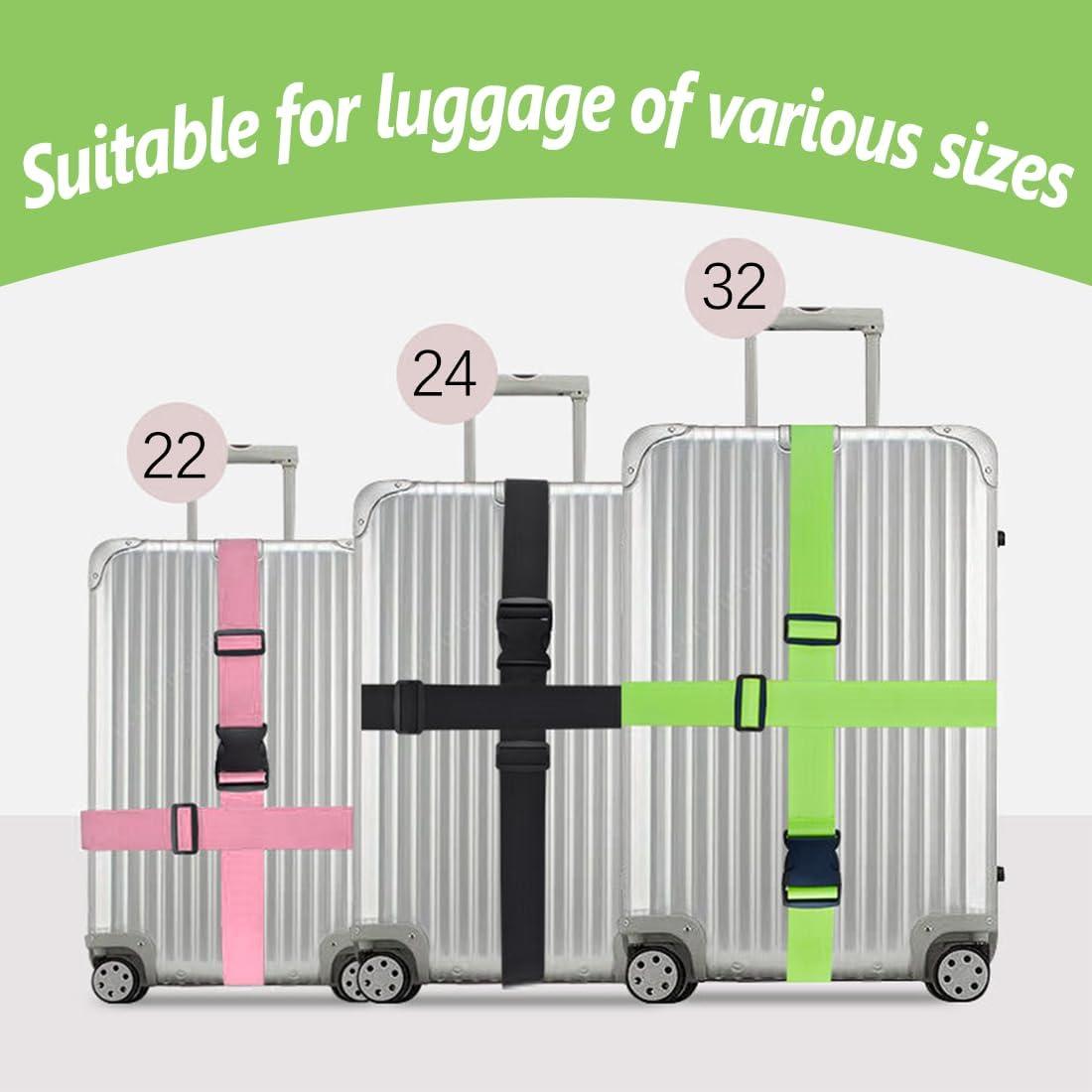 Detalle 2 de Luggage Straps - Adjustable, Thickened Packing Belts for Secure Travel (Green, 2–4 Pieces)