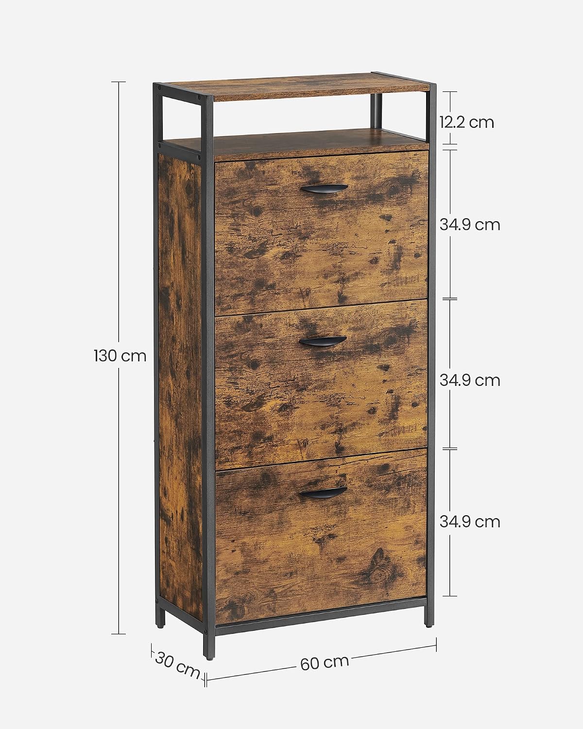 Detalle de VASAGLE BARNET LBS101B01 Shoe Cabinet, 3 Flip Doors, Rustic Brown