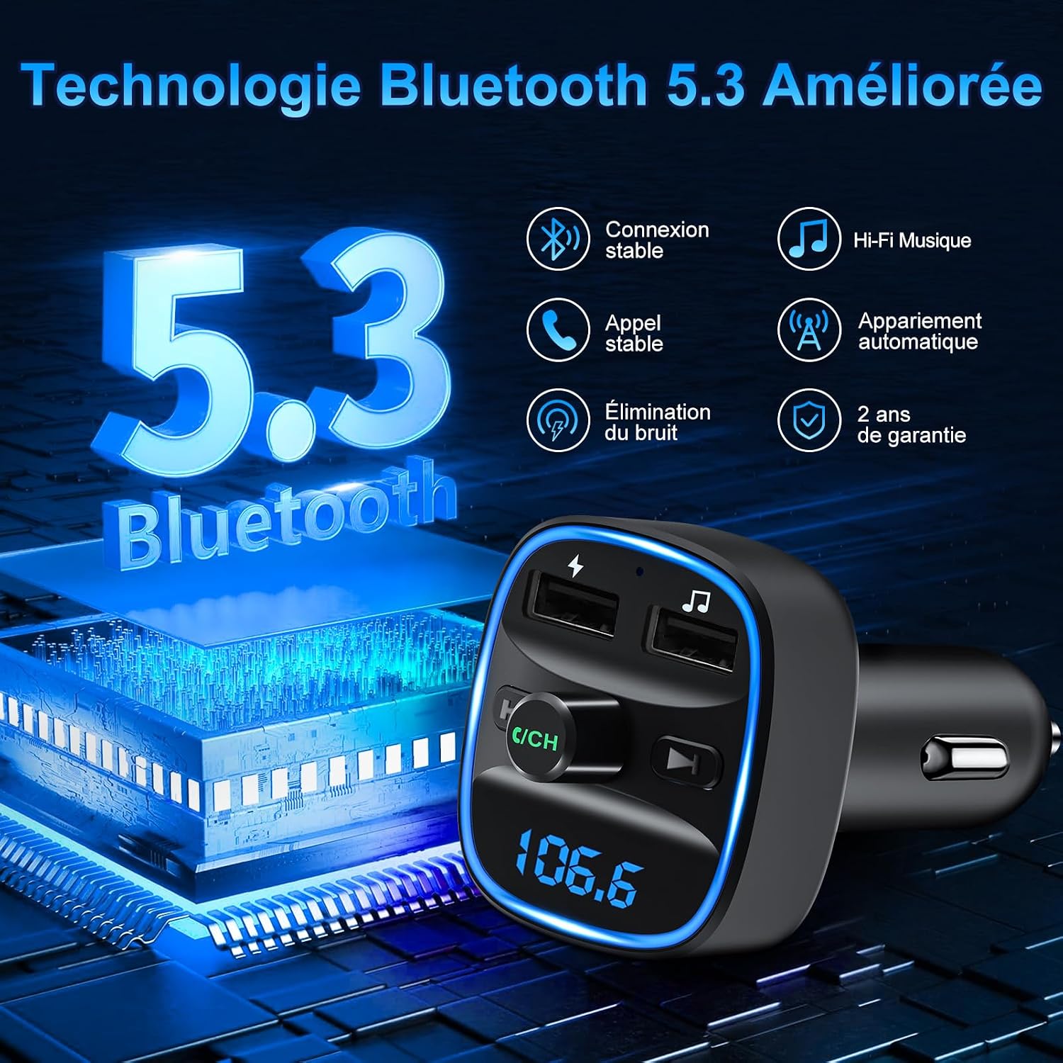 Detalle 2 de Bluetooth 5.3 FM Transmitter Auto Adapter