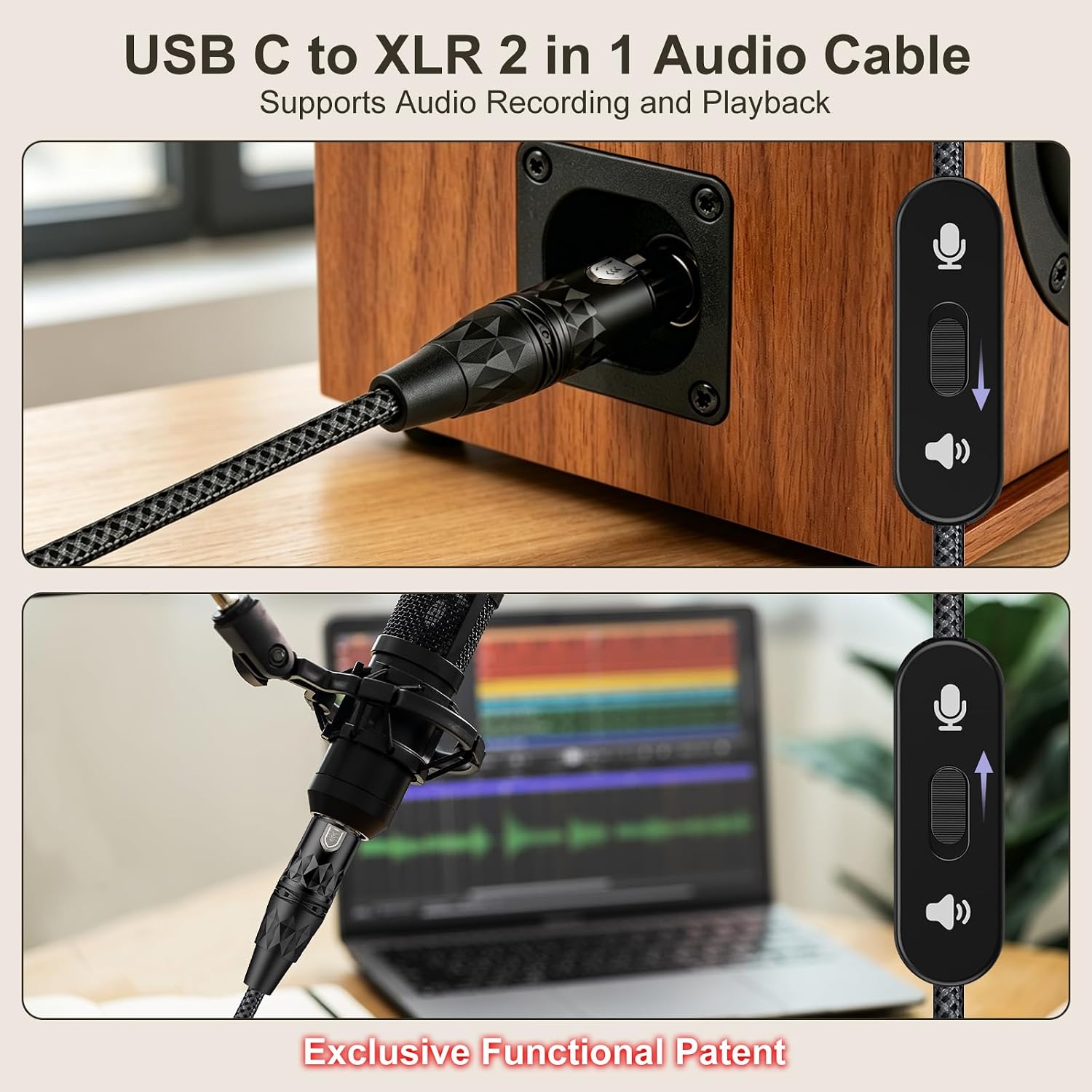 Detalle 2 de J&D JD000727 USB-C to XLR Audio Cable with Direction Switch, 6.6 ft