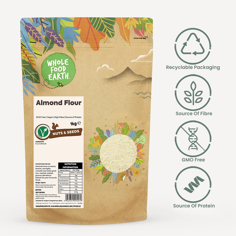 Detalle de Wholefood Earth Mandelmehl 1 kg – GMO-frei, ballaststoffreich und Proteinquelle