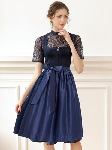 Thumbnail 3 de EIISSION Dirndl Damen midi Lang Blau – 3-Teiliges Trachtenset (Kleid, Bluse, Schürze)