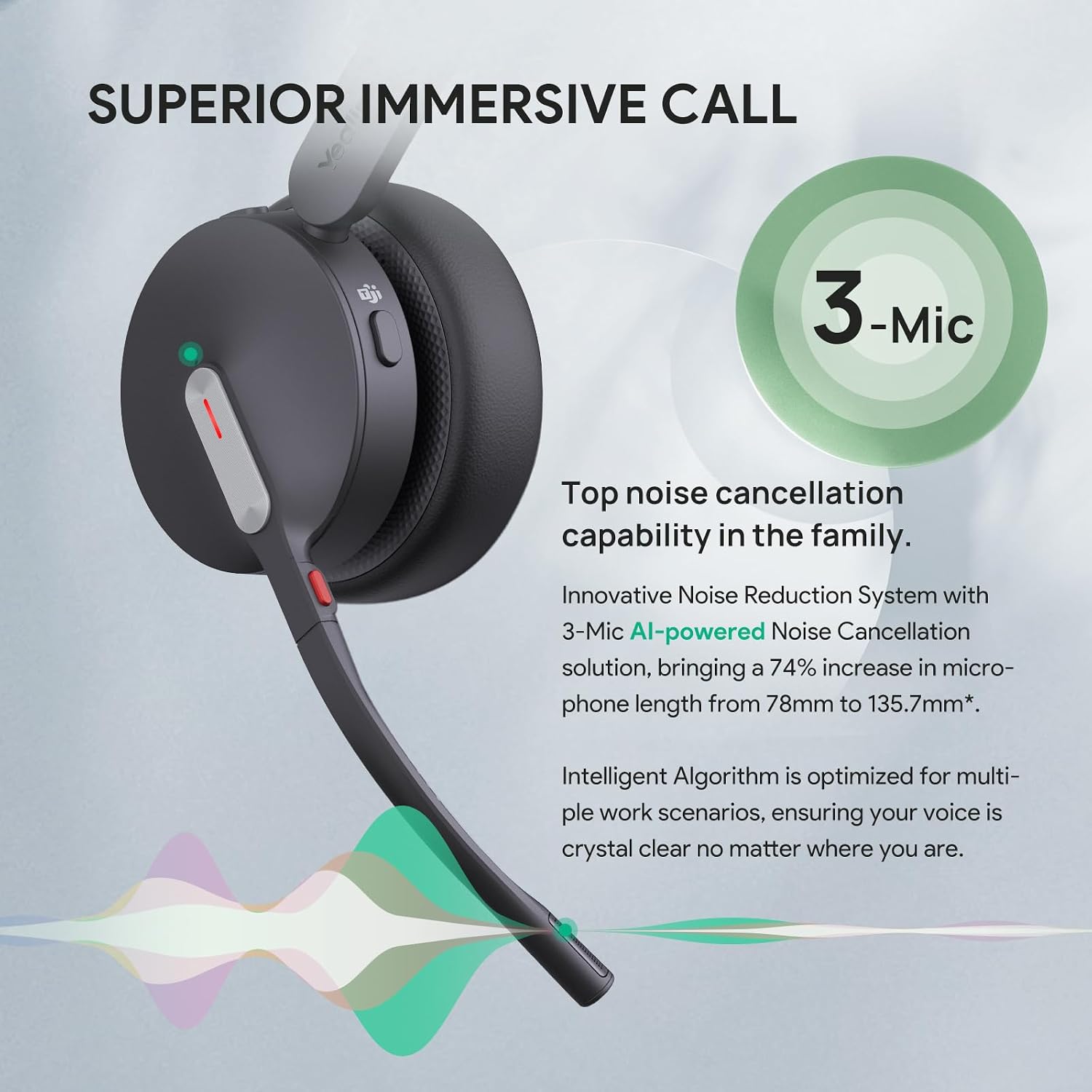 Detalle 1 de Yealink BH70 Mono Teams Wireless Bluetooth Headset with ANC, 35-Hour Talk Time