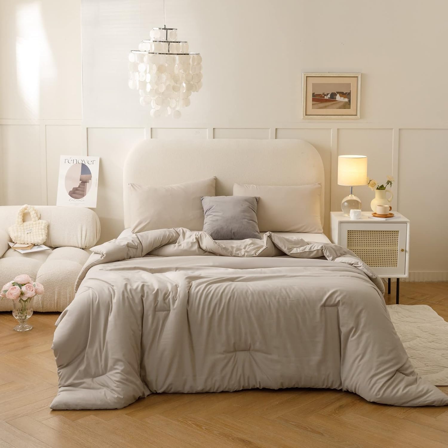 Thumbnail 1 de ROSGONIA Oatmeal-Q Queen Comforter Set, 3-Piece Polyester Boho Bedding