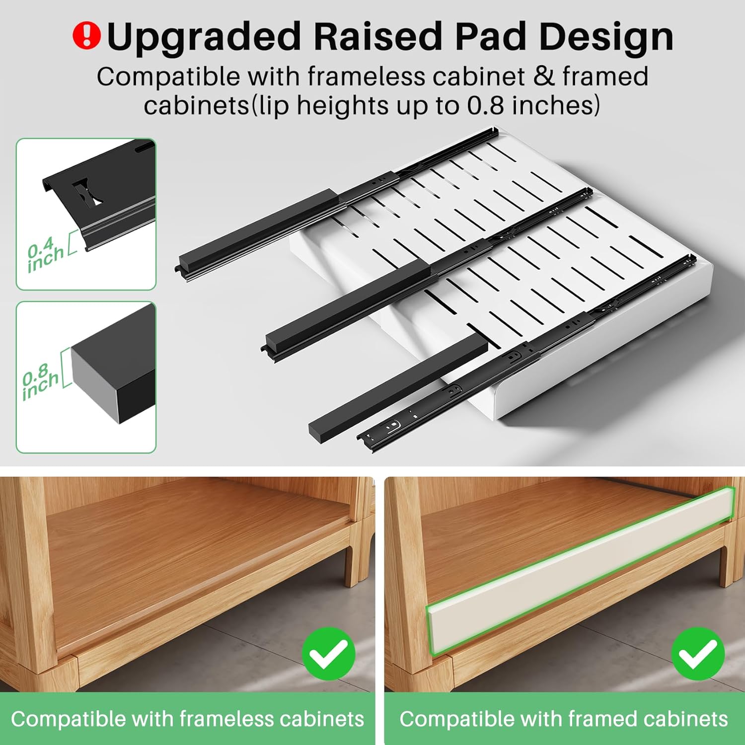 Thumbnail 2 de Pull out Cabinet Organizer, Wider Expandable 14-24" Heavy-Duty Slide-Out Drawers (3 Rails) for Pots and Shelves