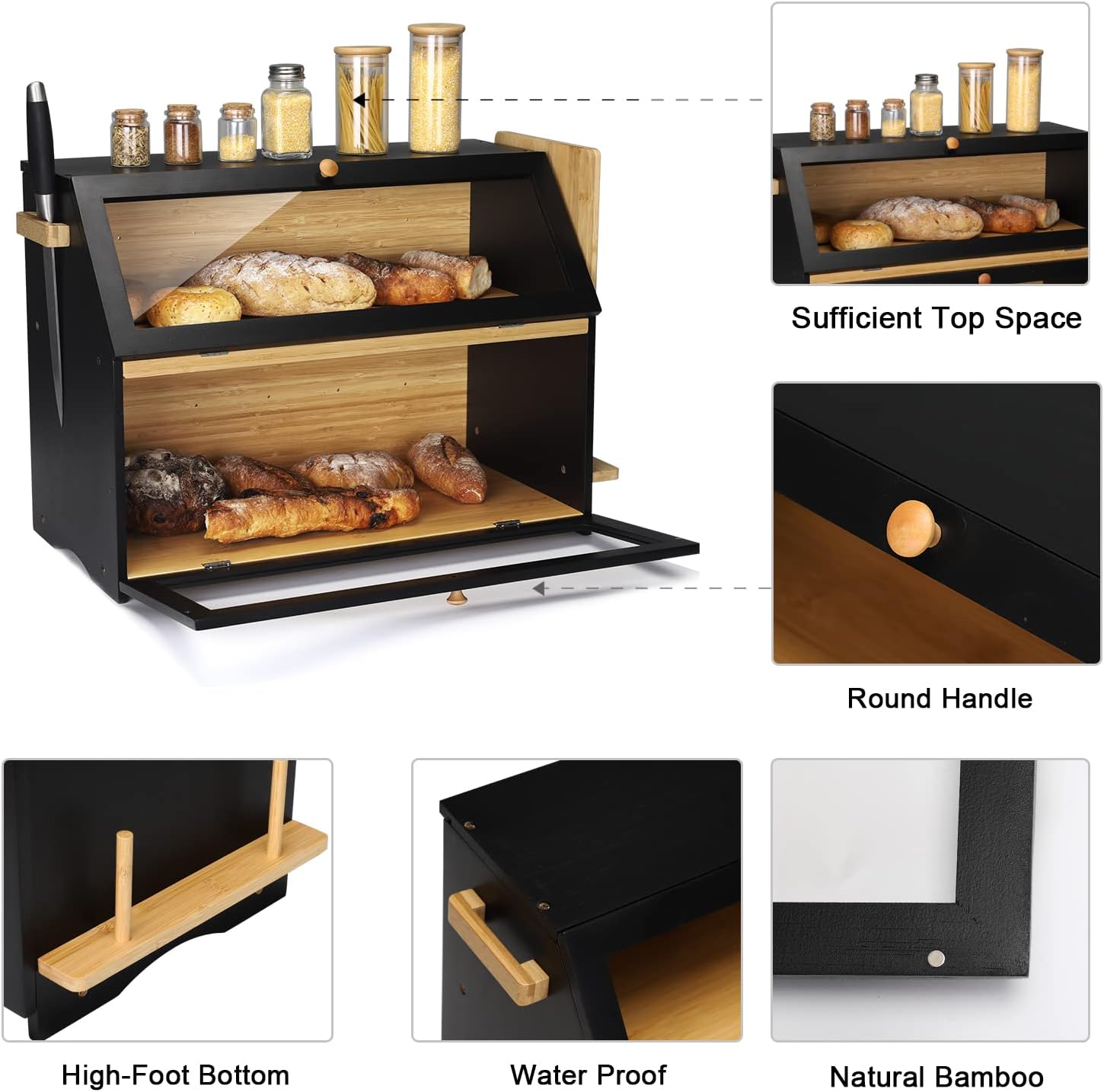 Detalle de Leader Accessories Double Decker Bamboo Bread Bin 2-Layer