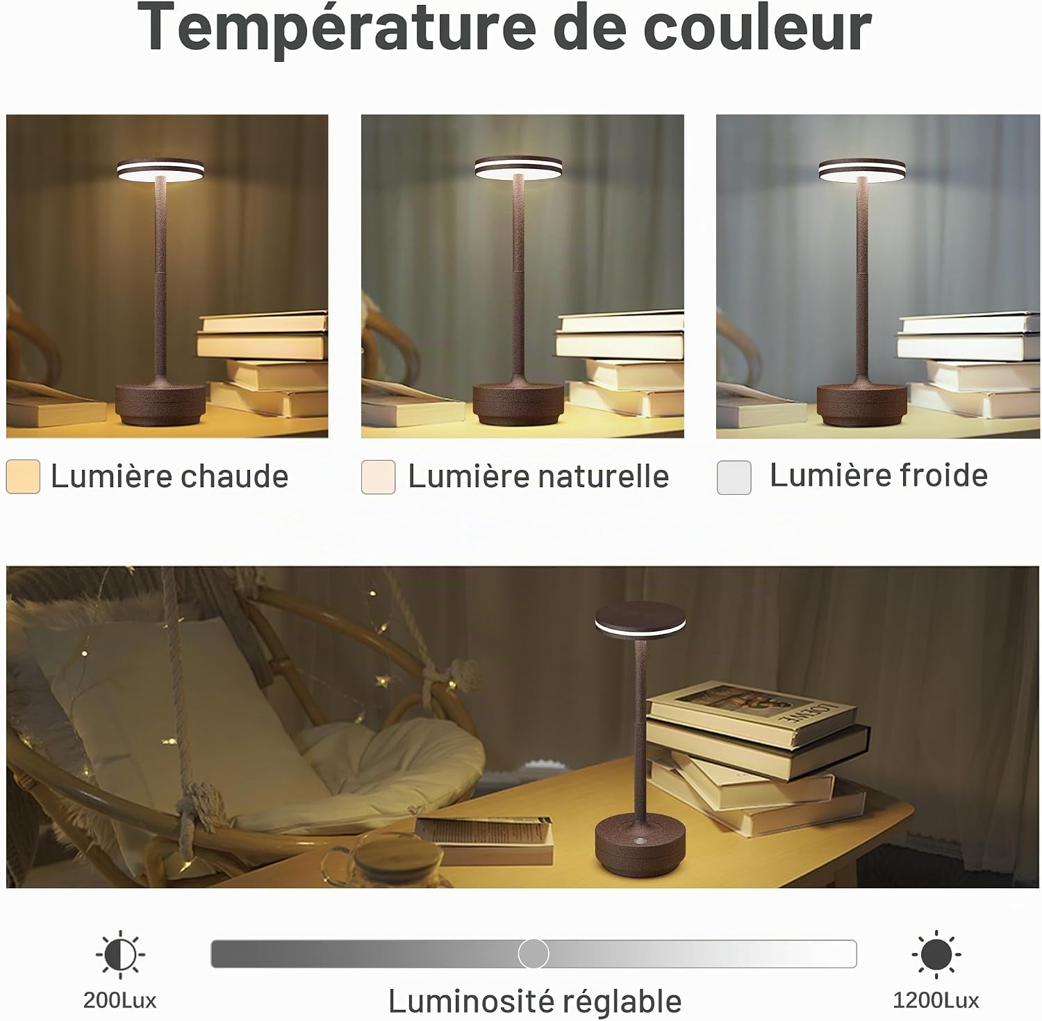 Detalle de Hapfish draadloze led-tafellampen, set van 2, roestkleurig, 5000 mAh, dimbaar