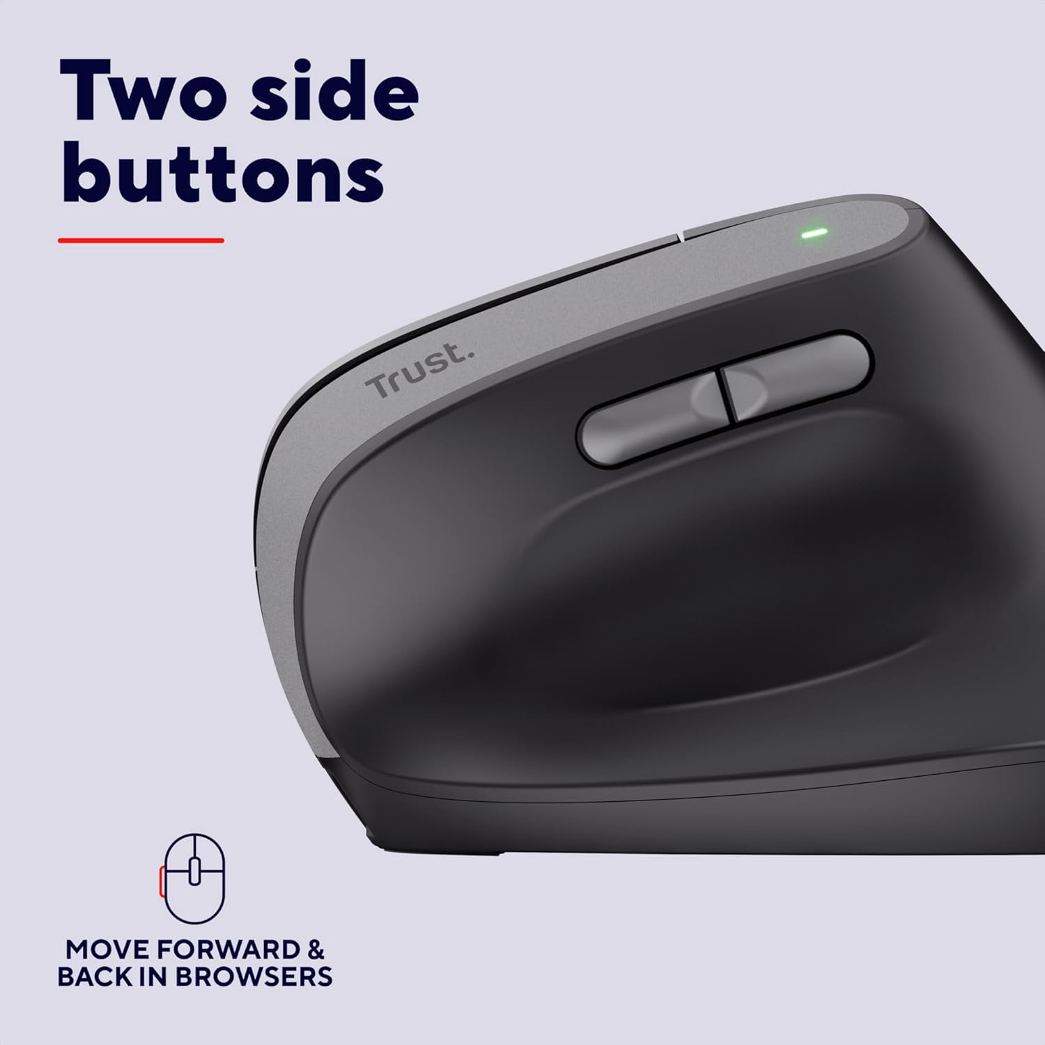 Thumbnail 5 de Trust Yuno Wireless Ergonomic Vertical Mouse (Rechargeable, 2.4GHz, 800–2400 DPI) – Black