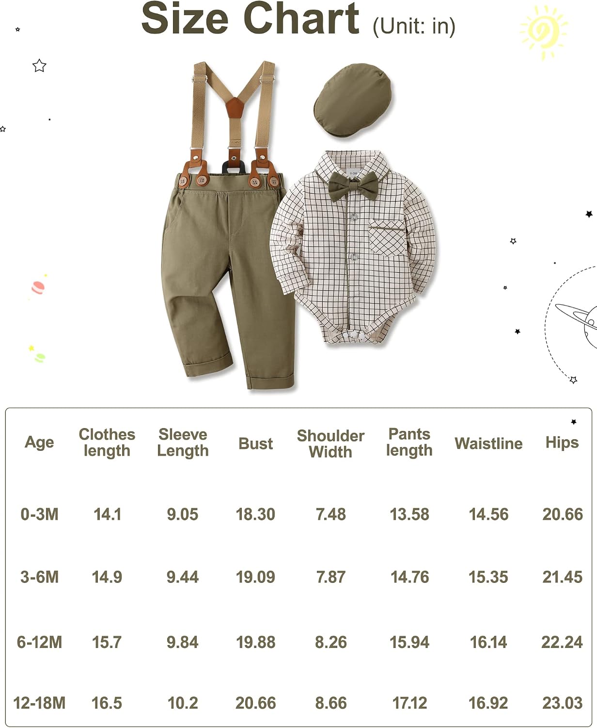 Detalle 2 de Amissz Baby Boy Gentleman Clothes Suit 0-18 Months – 3-Piece Formal Romper Set