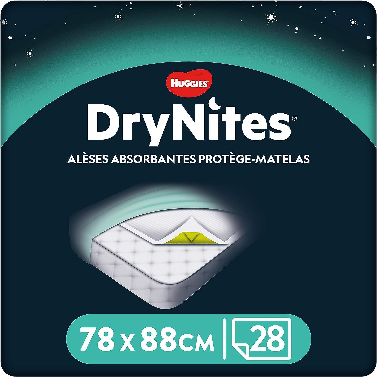 Detalle de HUGGIES DryNites – 4 paquets de 7 alèses absorbantes jetables pour lit enfant (28 unités, 88x78 cm)