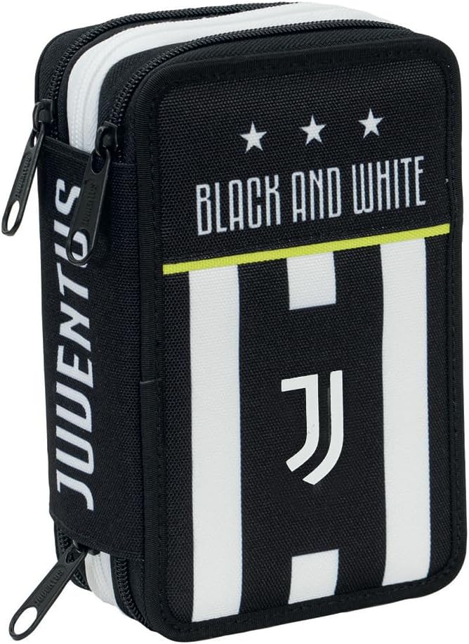 Detalle de Seven Astuccio Scuola Juventus 3 Zip – Bianco/Nero, triplo scomparto con accessori per zaino