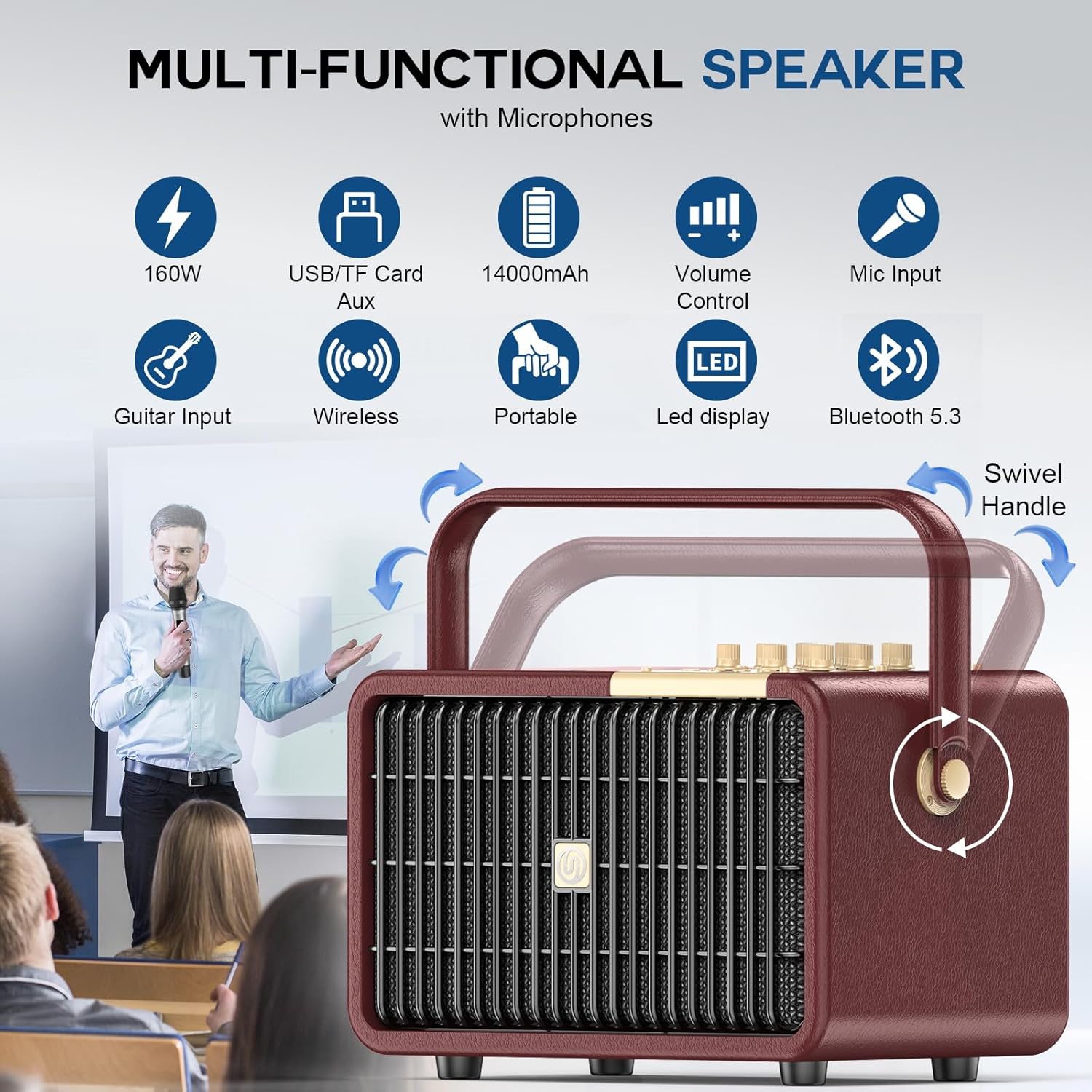 Thumbnail 2 de SUPNIU 320W Peak Power Karaoke Machine with 2 UHF Wireless Microphones – Portable Bluetooth PA Speaker for Home & Outdoor