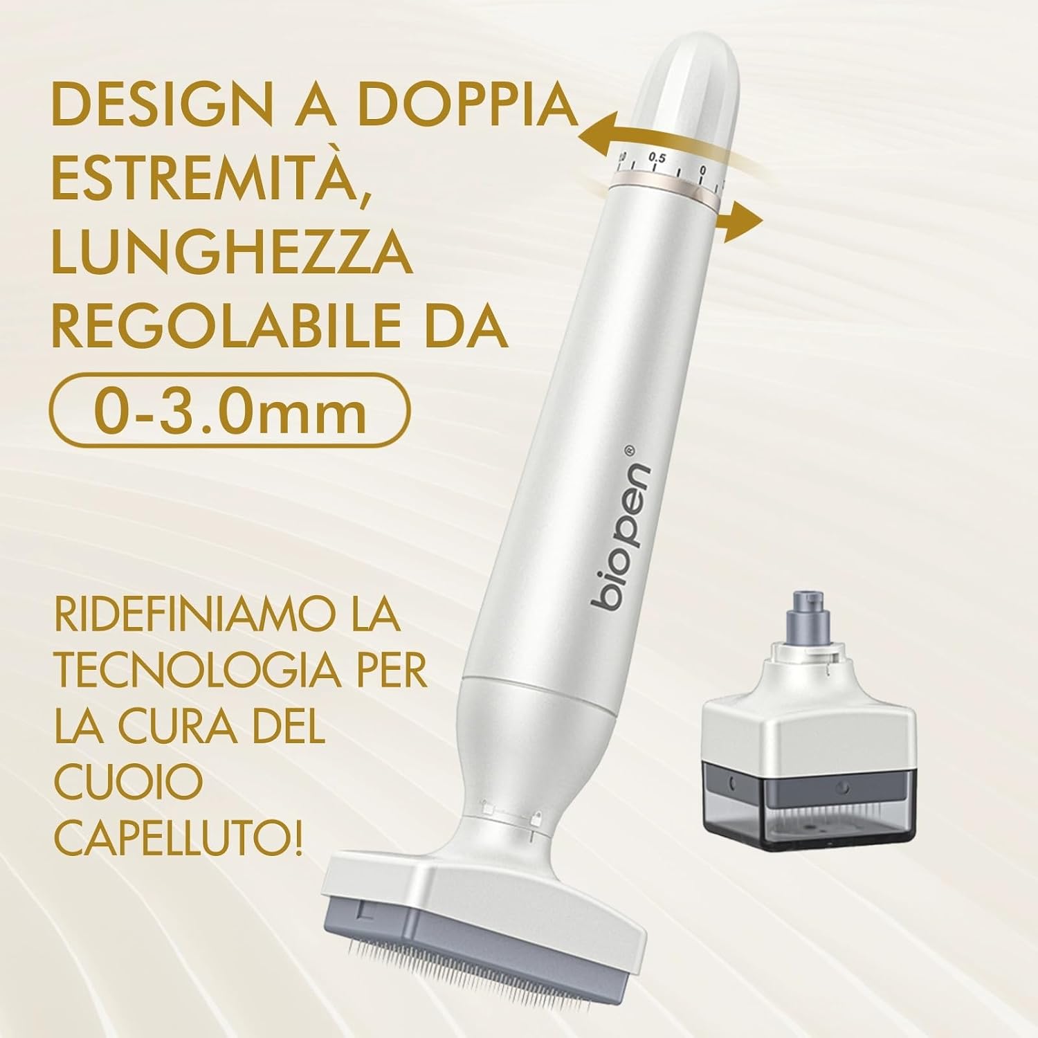Detalle de Derma Stamp Regolabile 0-3 mm con 120 + 64 aghi in titanio – Crescita capelli, barba e viso