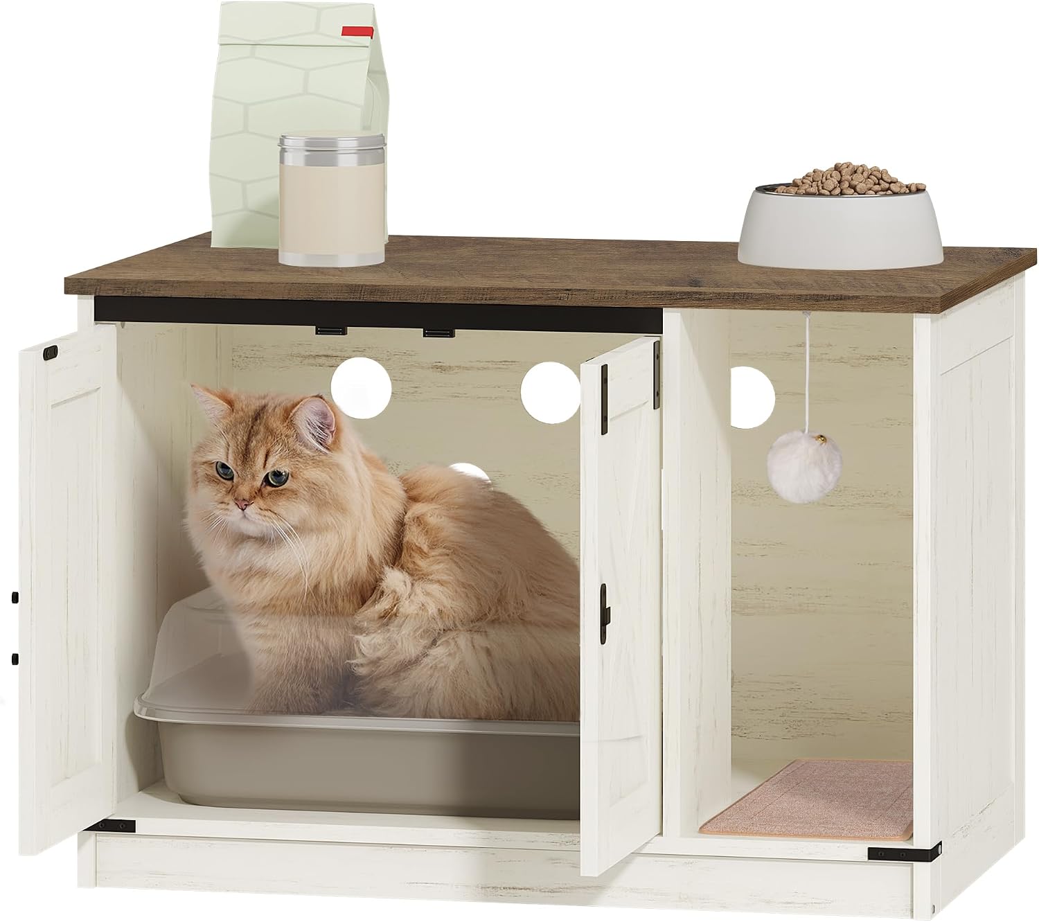 Detalle de Hzuaneri CB82414X Cat Litter Box Enclosure, Farmhouse Cabinet with Bell