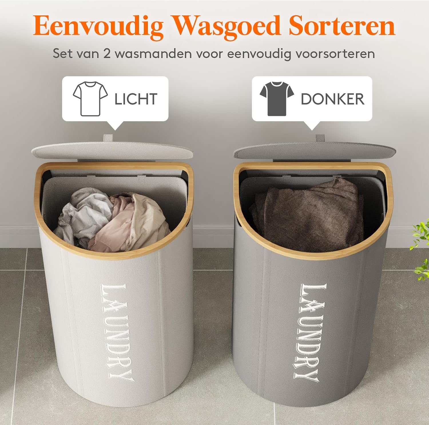Detalle de Lifewit 24302 wasmandenset 170 liter met deksel en uitneembare waszakken