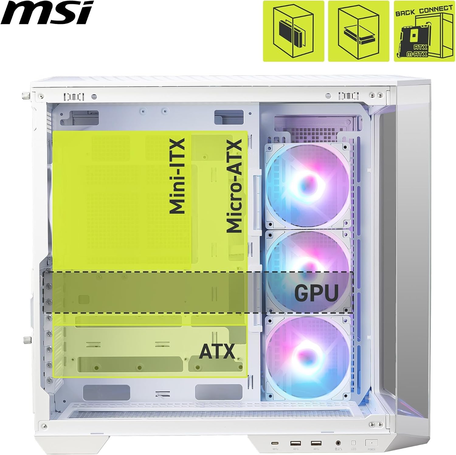 Thumbnail 3 de MSI MAG PANO 100R PZ WHITE: Case ATX con raffreddamento efficiente, GPU verticale e protezione antipolvere