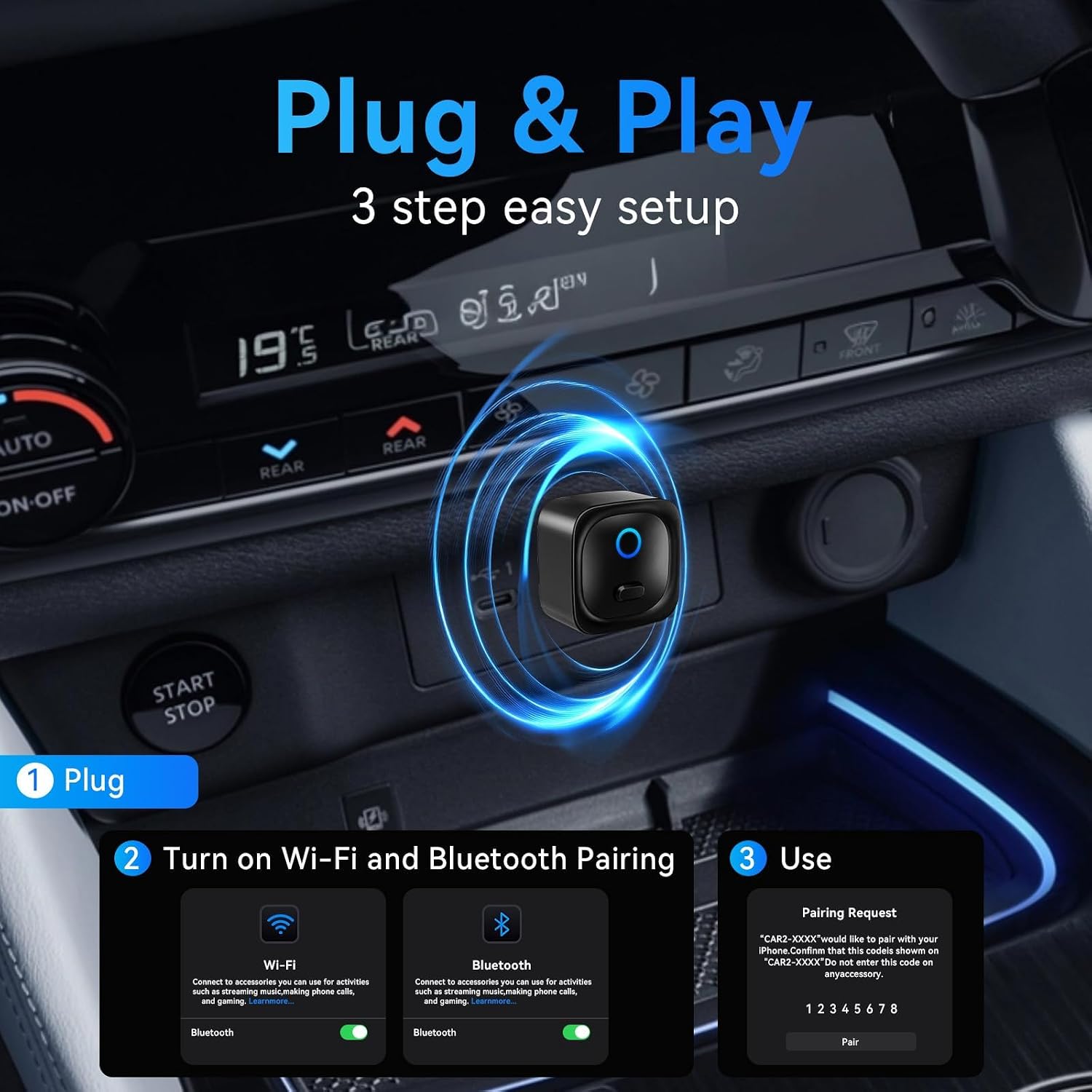 Detalle 2 de 2 in 1 Adattatore Wireless per CarPlay & Android Auto – Plug and Play
