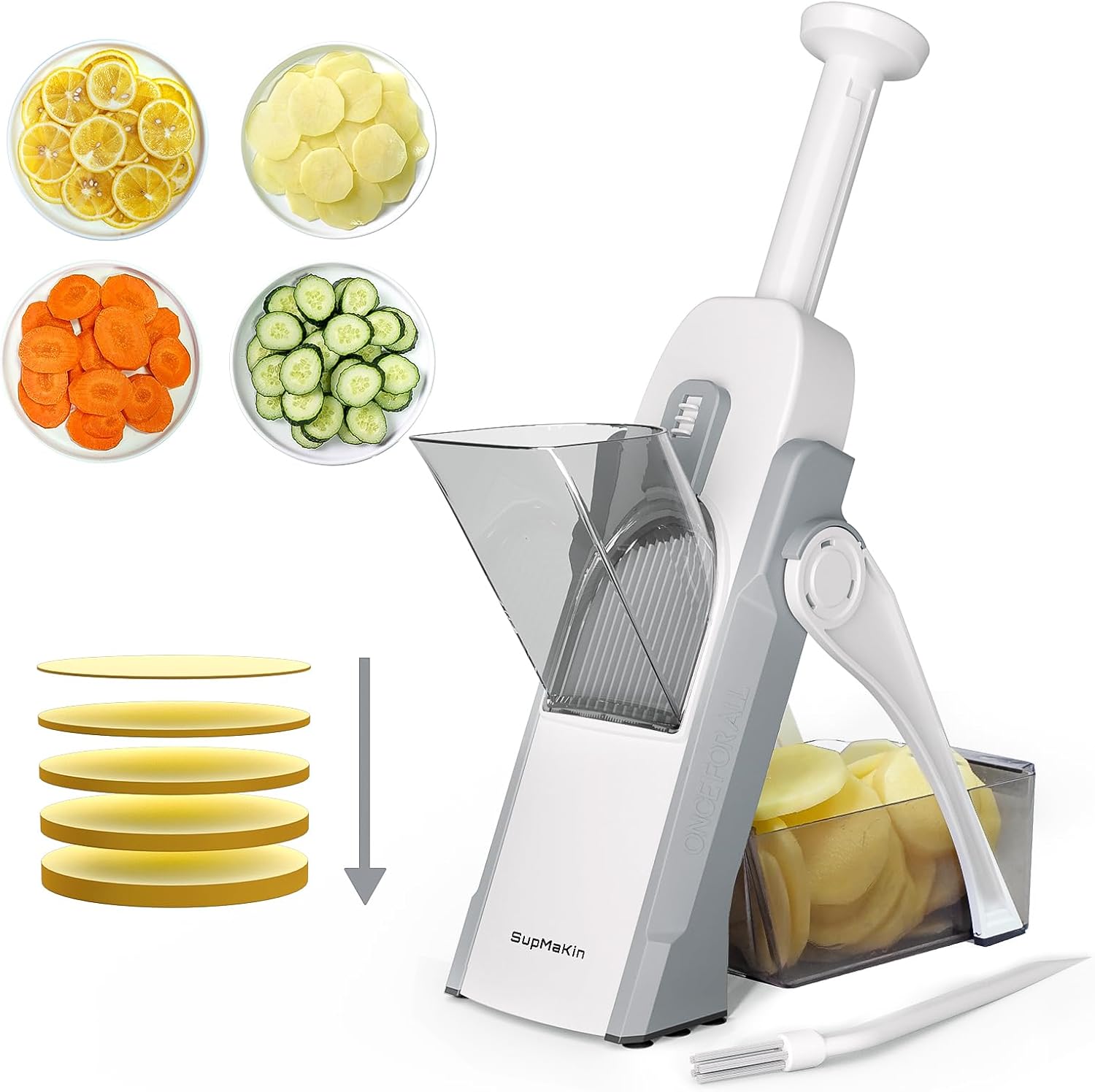 Thumbnail 6 de SupMaKin mandoline manuelle de Cuisine Safety Slicer (gris) — découpe légumes réglable