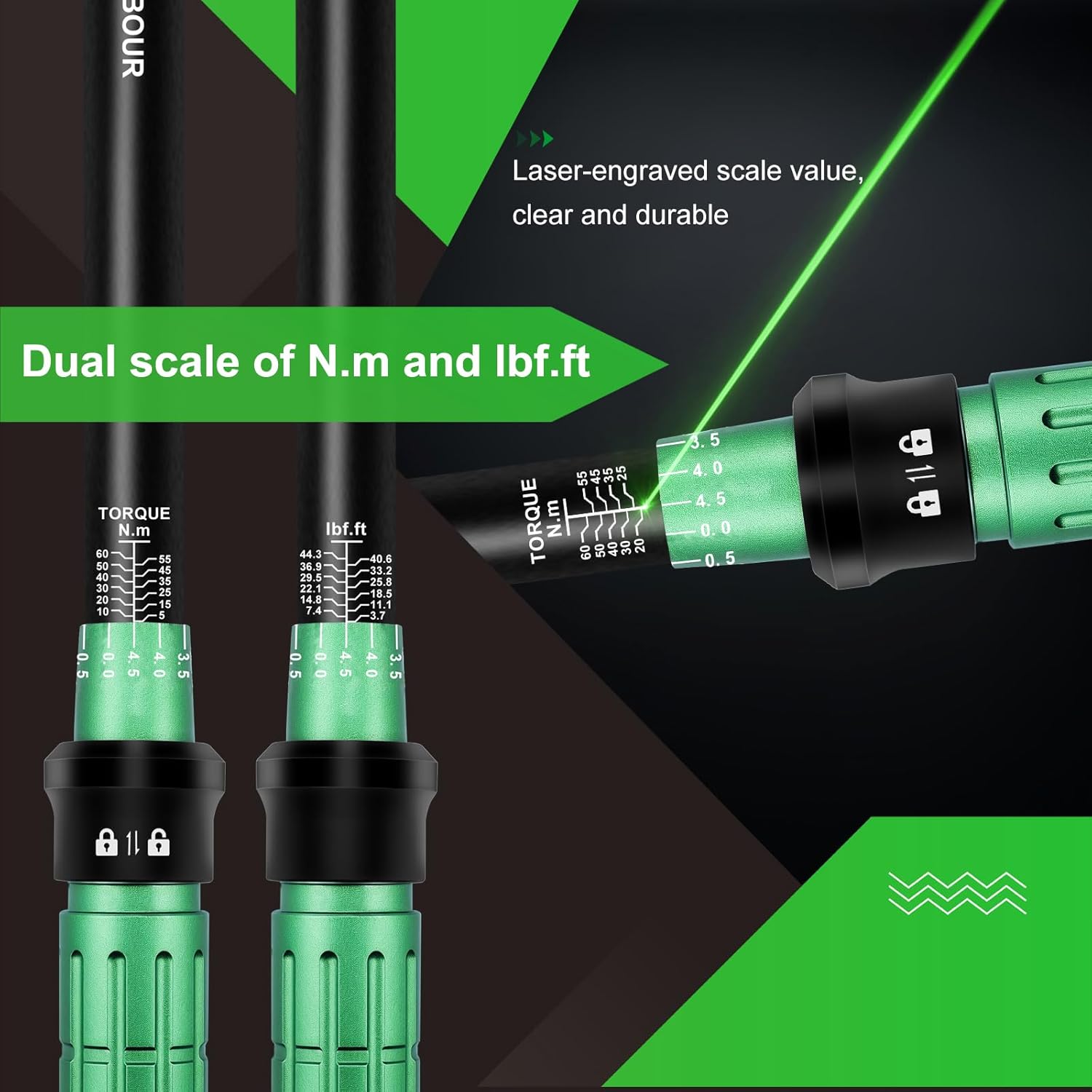 Thumbnail 3 de Uharbour 3/8" Torque Wrench Set (5–60 Nm) with Extension Bar, Adapters & Dual Direction Ratchet