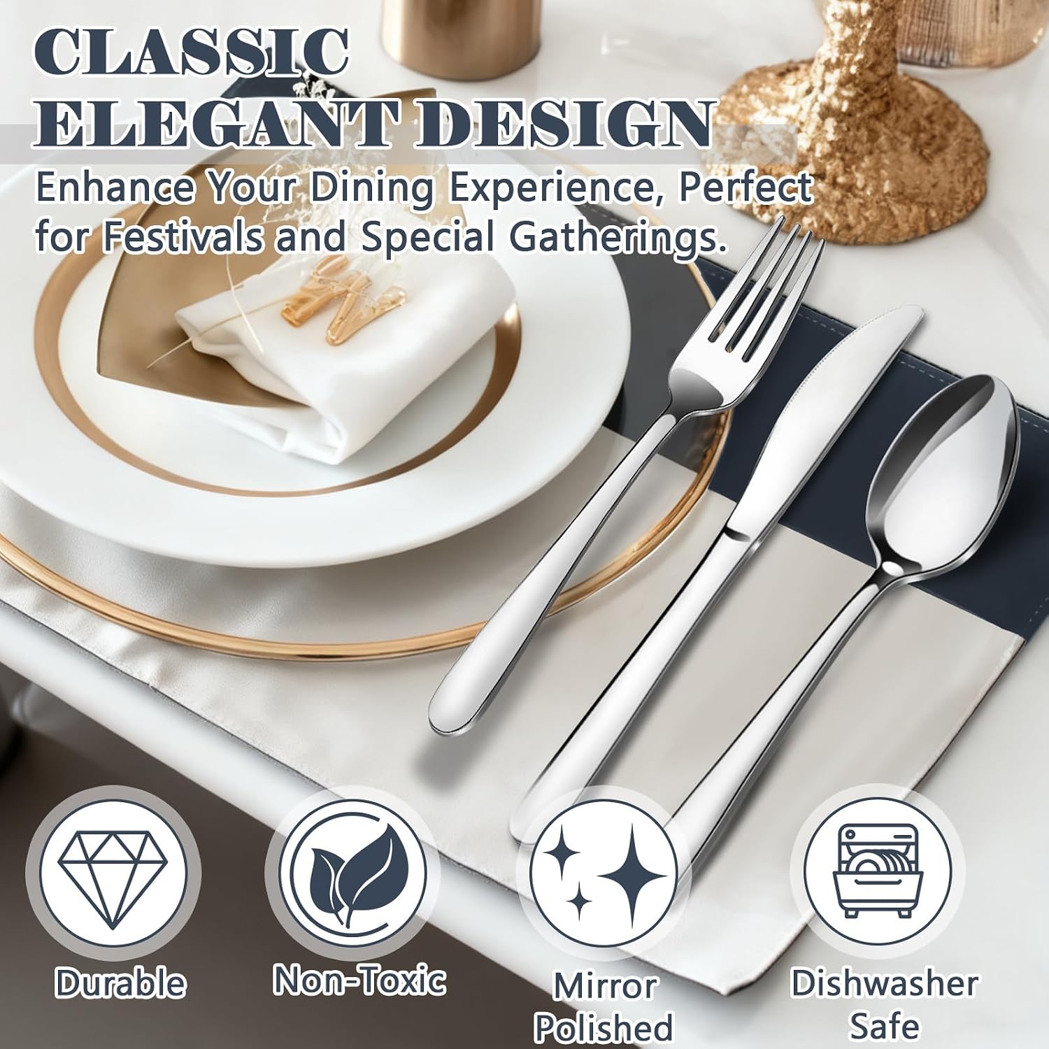Thumbnail 6 de BEWOS Stainless Steel Silverware Set 49-Piece