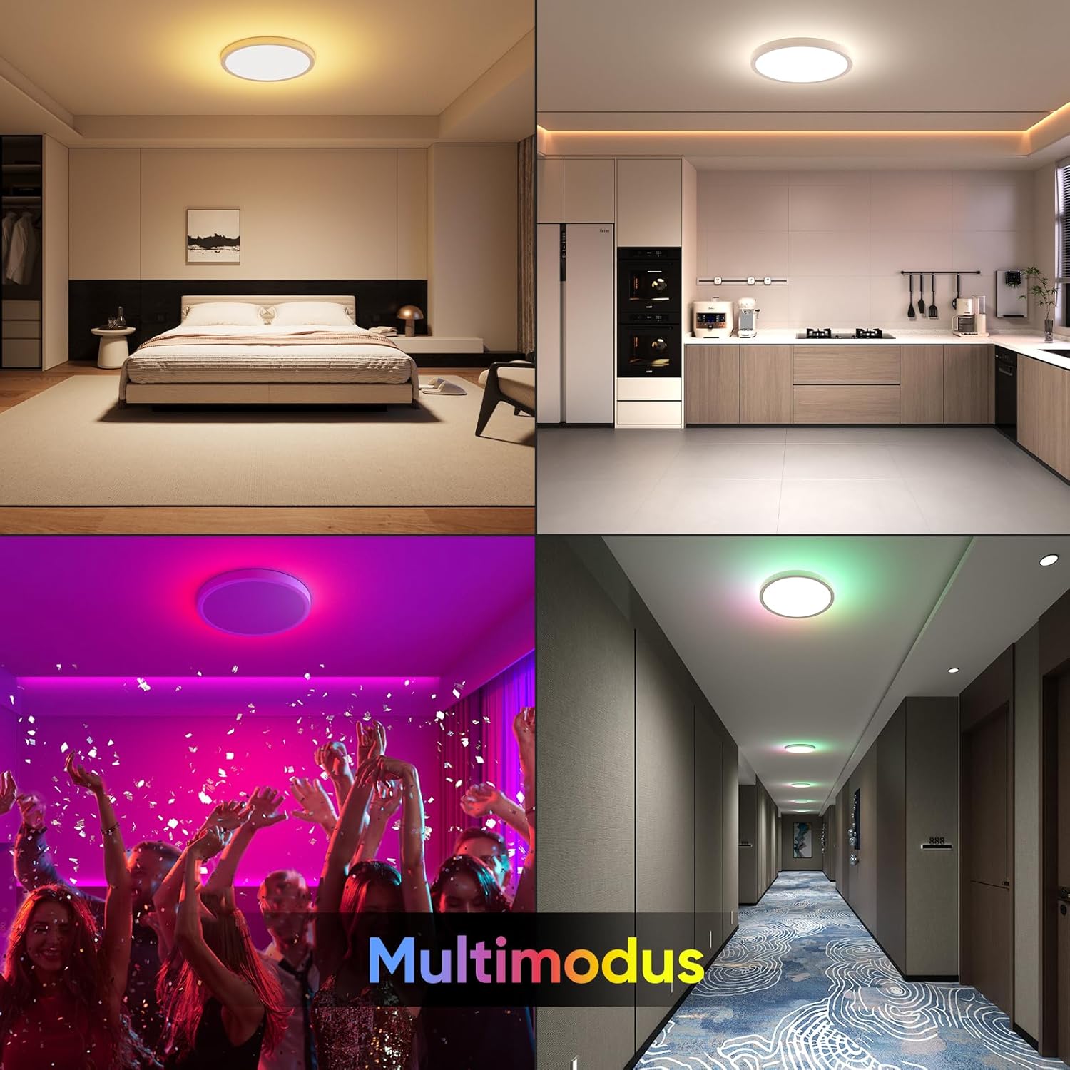 Thumbnail 5 de YiLaie 24W LED-Deckenleuchte mit RGB-Farbwechsel, dimmbar (3000K–6500K) und 2,4G-Fernbedienung, Ø30 cm, IP44