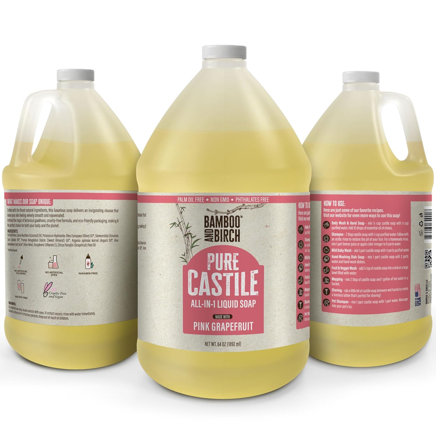 Detalle de Bamboo & Birch Pure Castile Soap Liquid, Citrus Grapefruit, 64 oz
