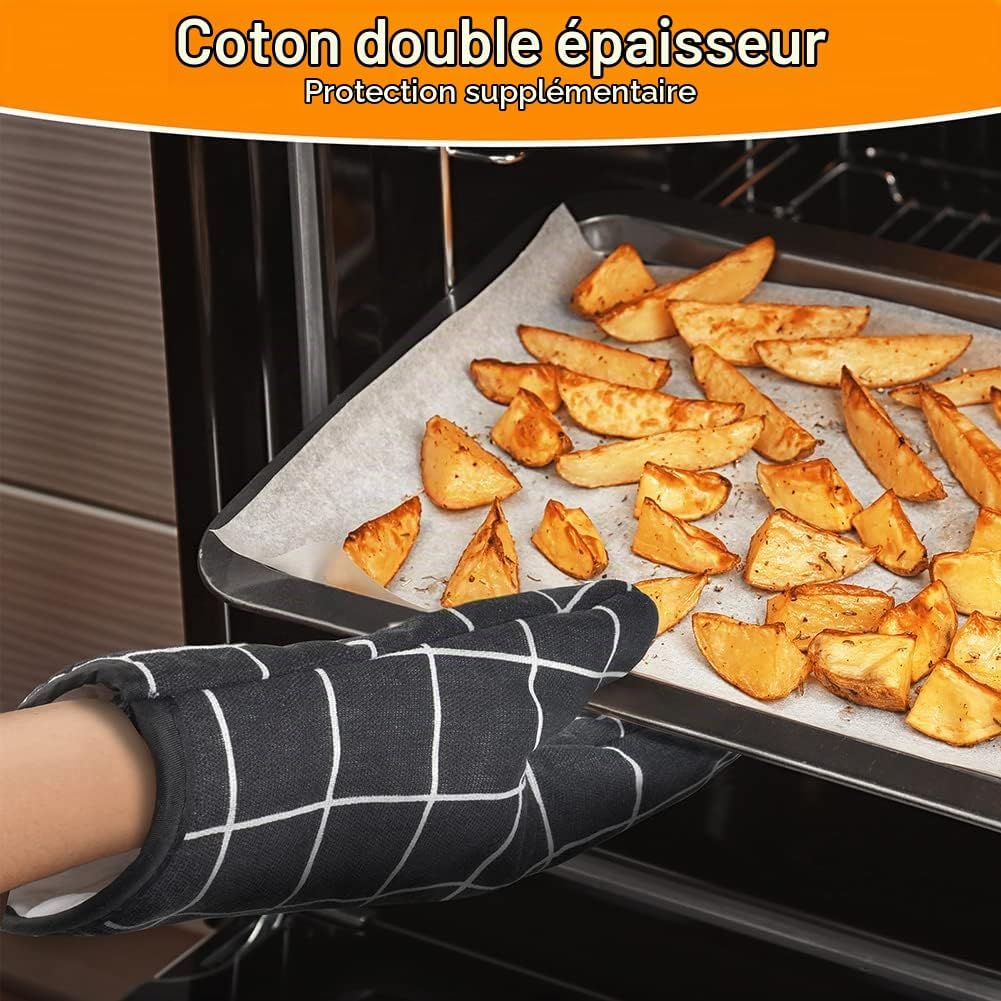 Detalle de AUAUY ovenhandschoenen, 1 paar met 4 pannenlappen, katoen en antislip