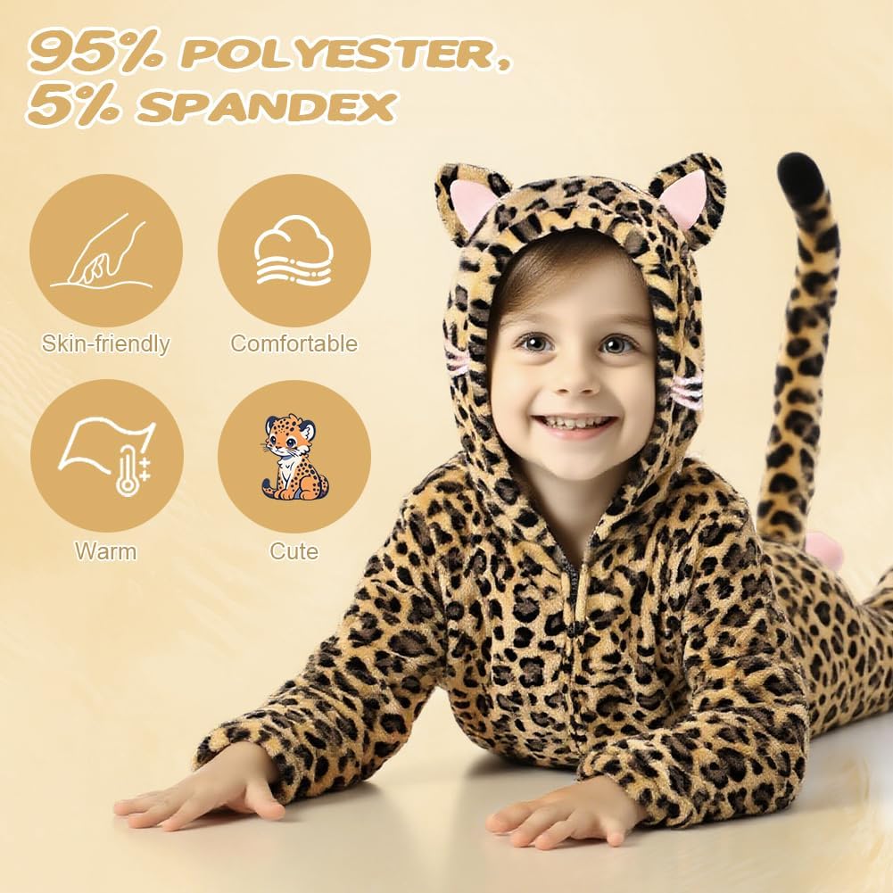 Detalle de AUYAO Leopardenoverall für Kinder – der weiche Allrounder als Kostüm, Pyjama oder Cosplay