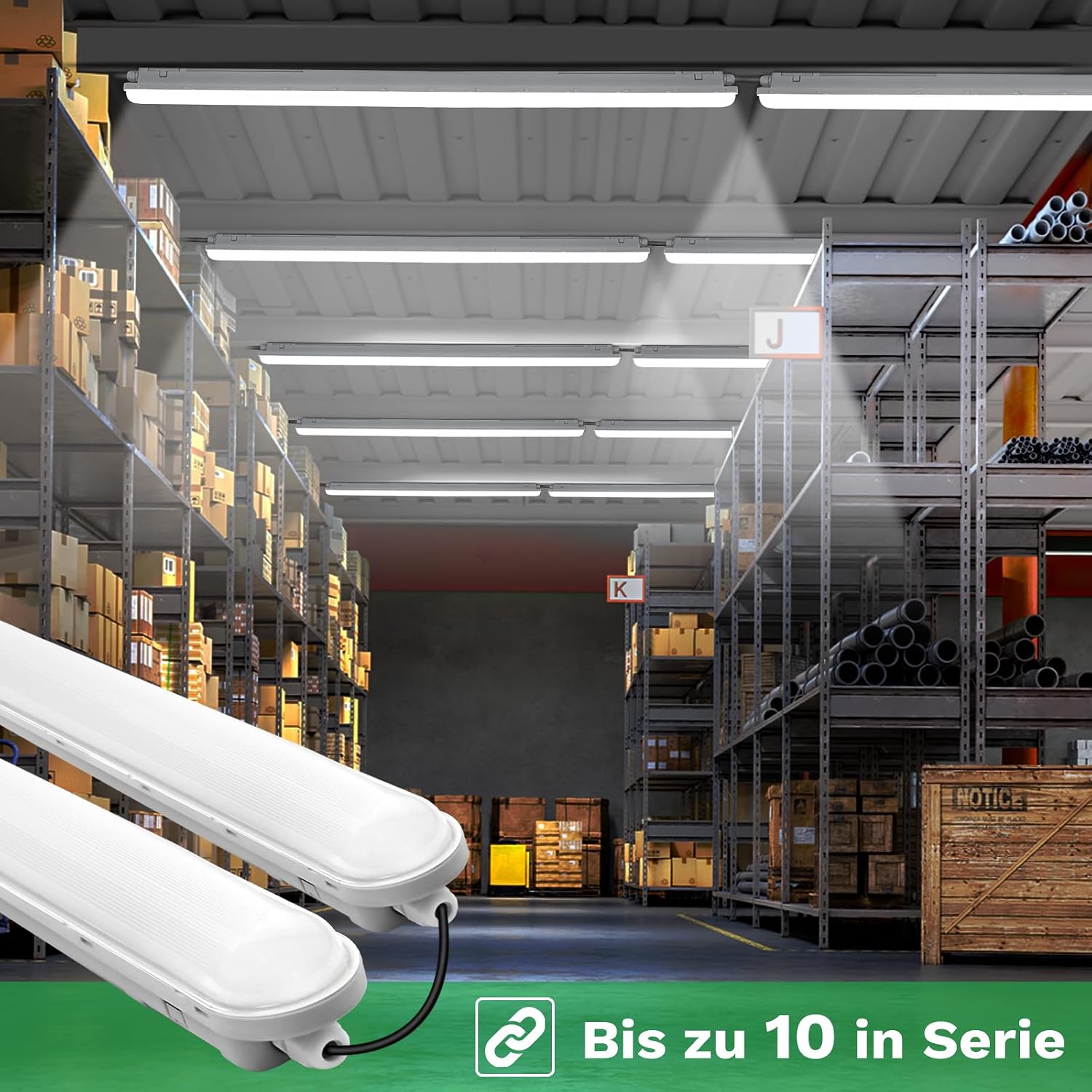 Detalle de TONFFI Feuchtraumleuchte LED 120 cm (36 W, 4.500 lm) IP65 – kaltweiß 6000 K, verknüpfbar