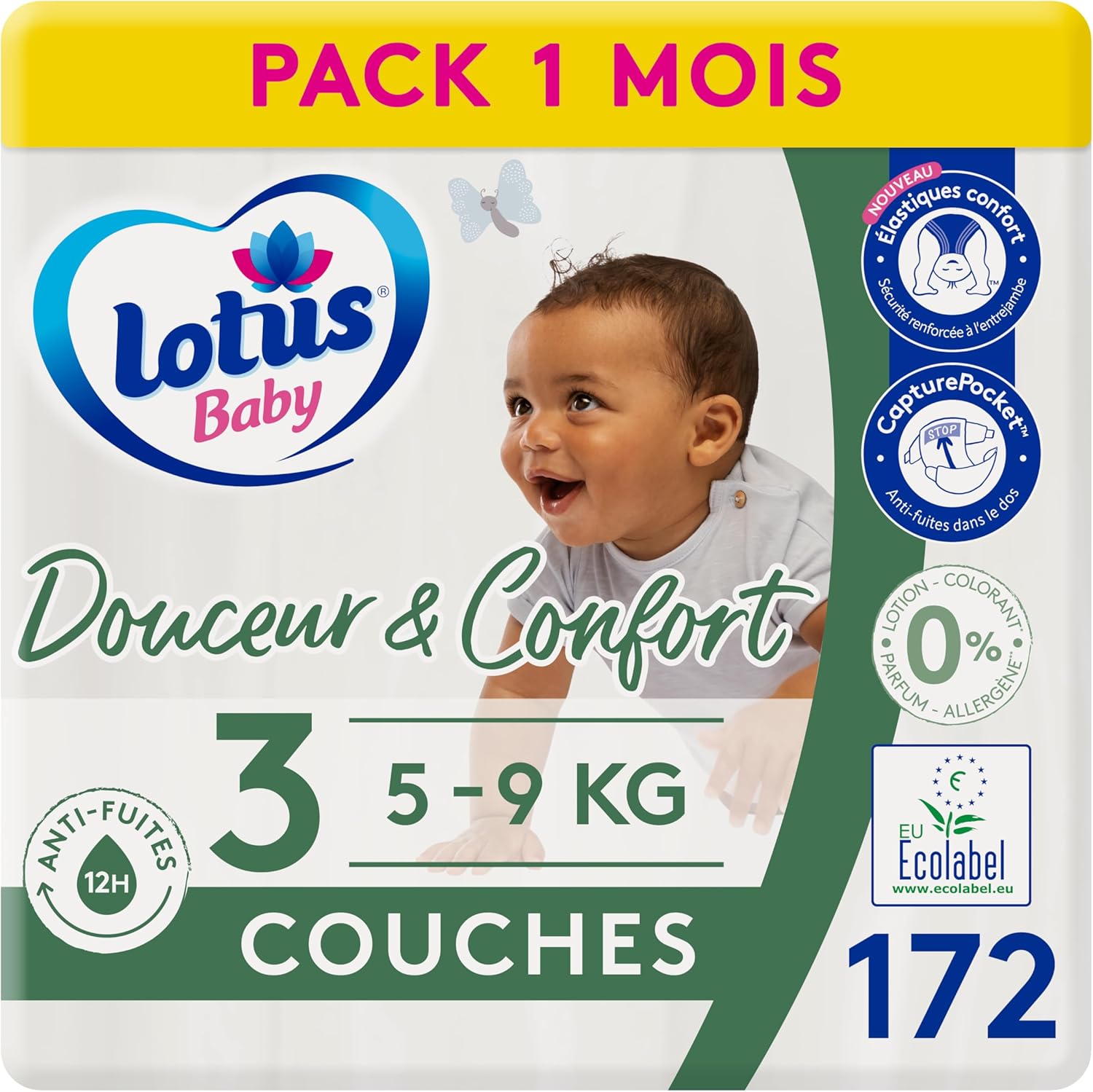 Detalle de Lotus Baby Douceur & Confort – Couches Taille 3 (5-9 kg) Pack 1 mois – 172 couches