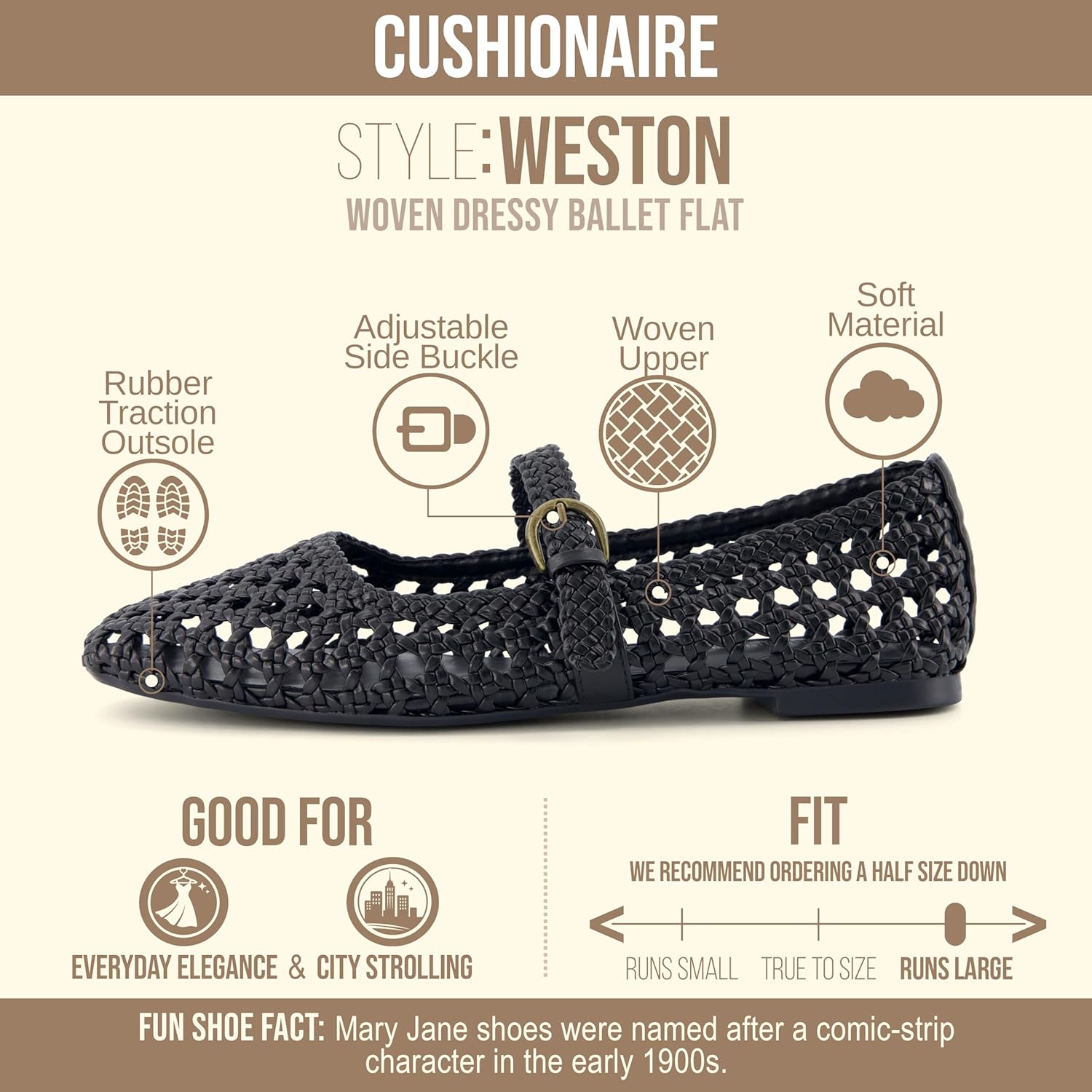 Detalle 2 de CUSHIONAIRE Weston Women’s Mary Jane Ballet Flats with Adjustable Ankle Strap