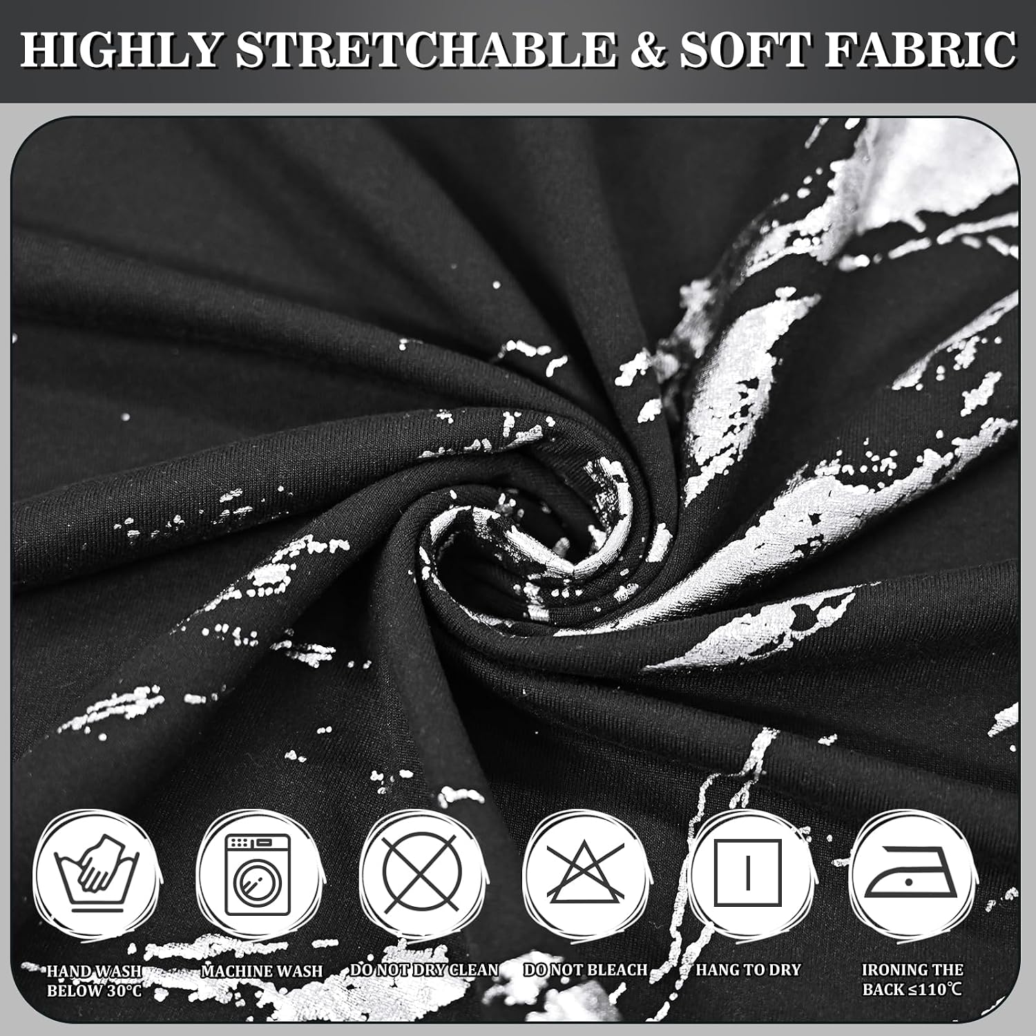 Thumbnail 1 de Alishomtll Dining Chair Covers Set of 4 – Stretch Chair Slipcovers in Black Silver for Dining Chairs