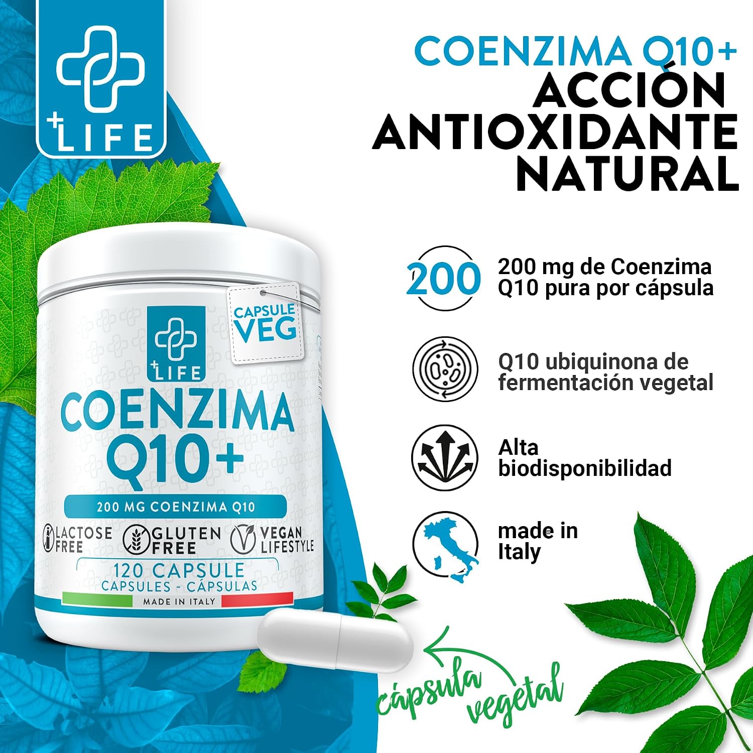 Detalle de Coenzima Q10 PiùLife 200 mg 240 cápsulas