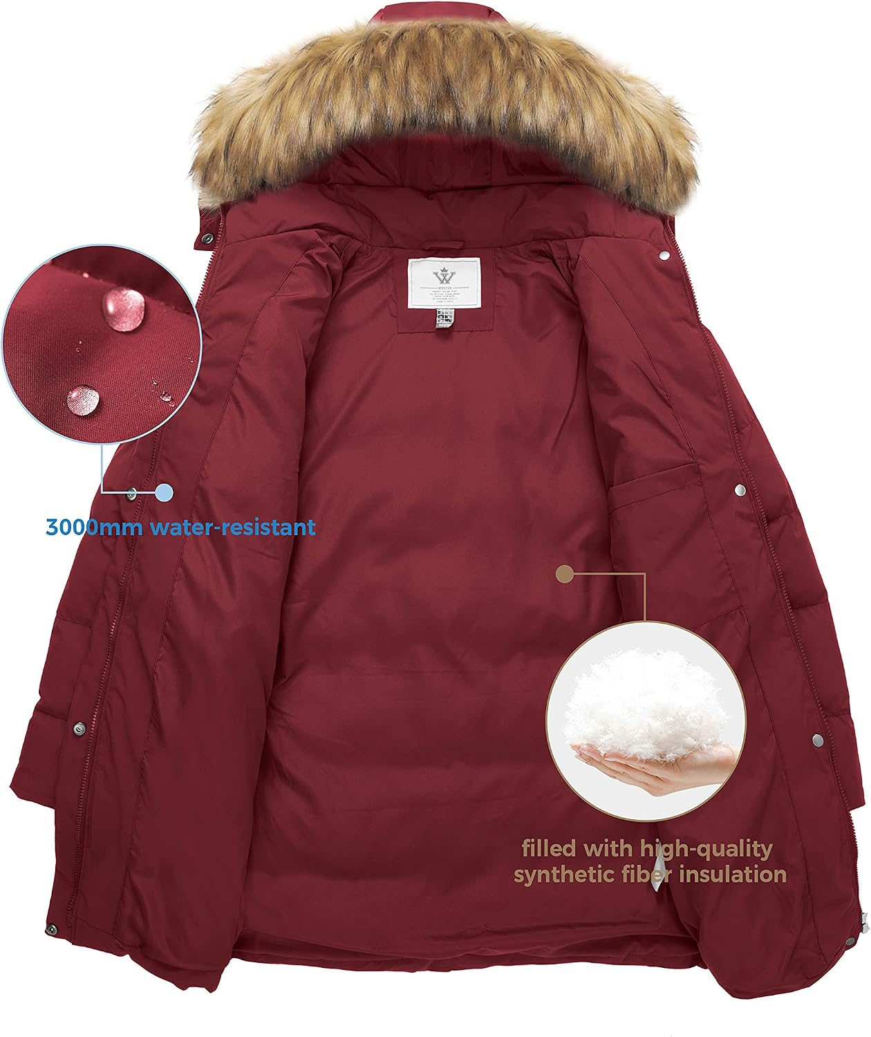 Detalle de WenVen Women’s Winter Warm Thicken Long Coat with Removable Faux Fur Hood