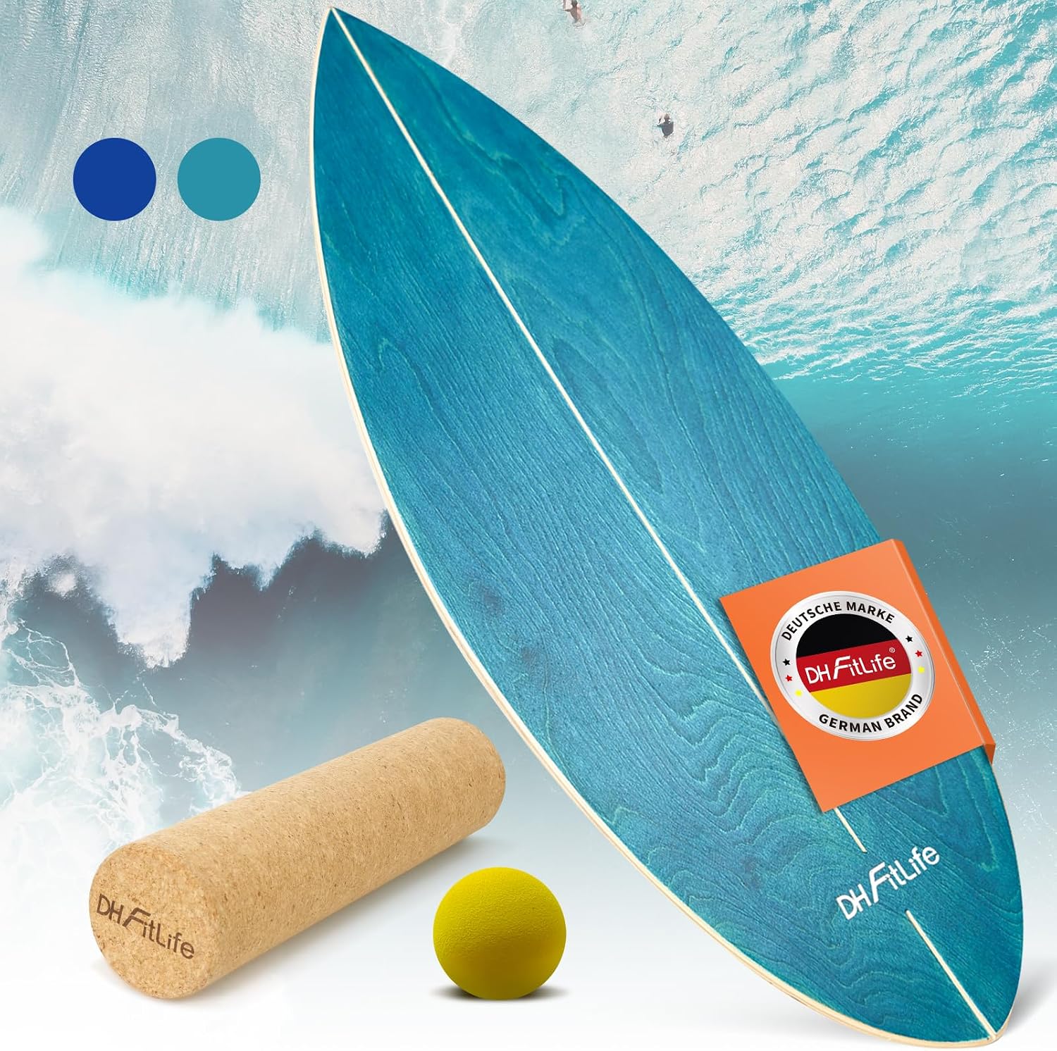 Detalle de DH FitLife Surfbrett Kit – Balance Board aus Echtholz (Indoor Surfboard) mit Rocker Shape