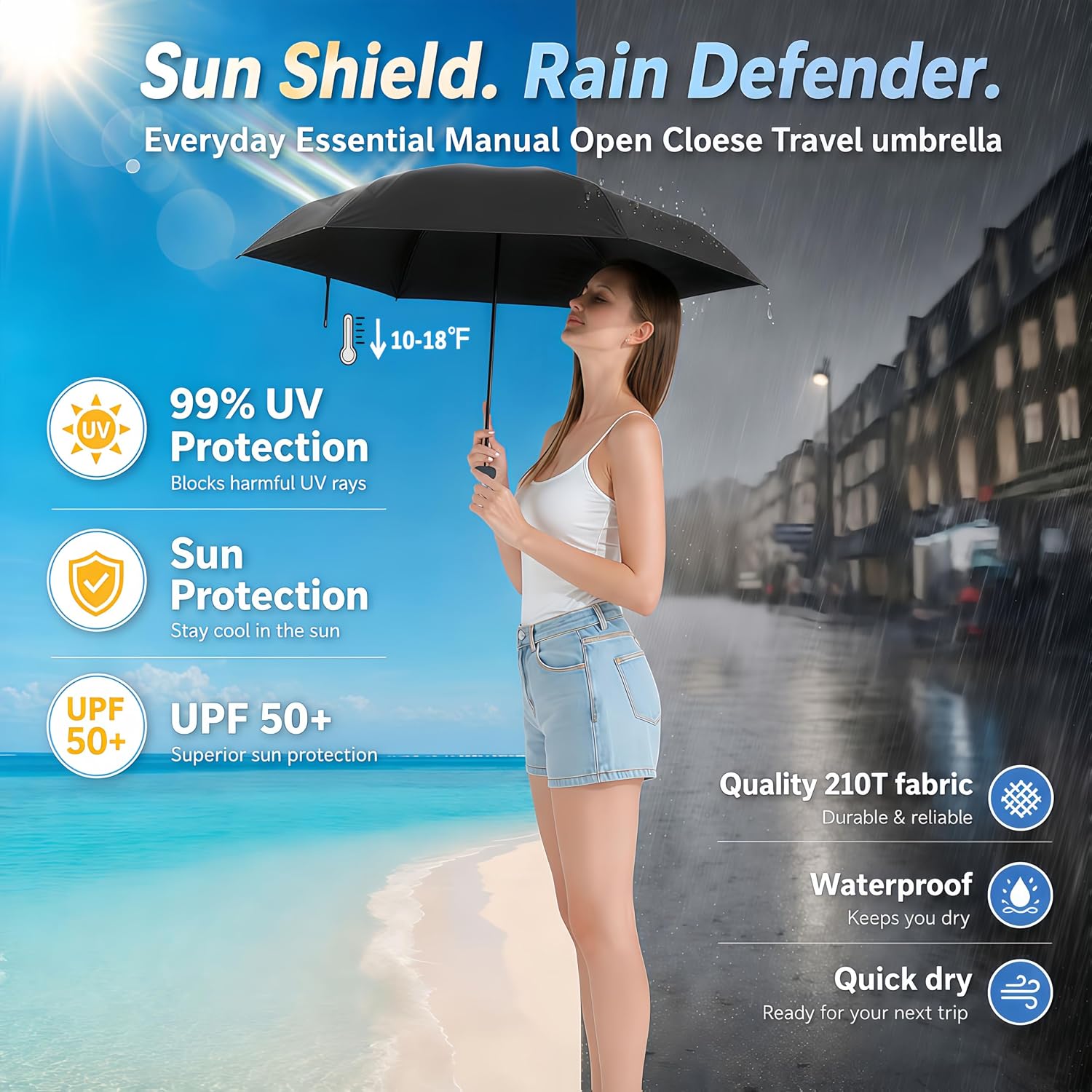 Detalle 2 de BAODINI Travel Essentials Mini Umbrella: Ultralight UV-Blocker Wallet-Size Protection