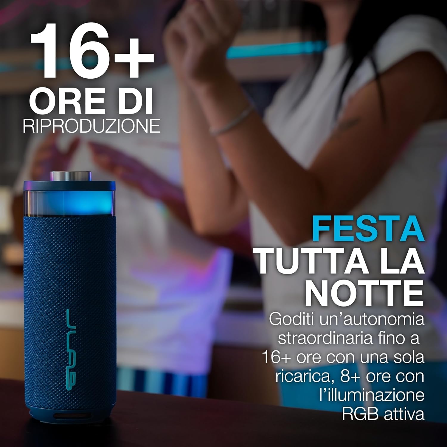 Thumbnail 1 de JLab Go Party cassa Bluetooth portatile 10W con luci RGB e autonomia 16+ ore, IP56 (Blu Navy)